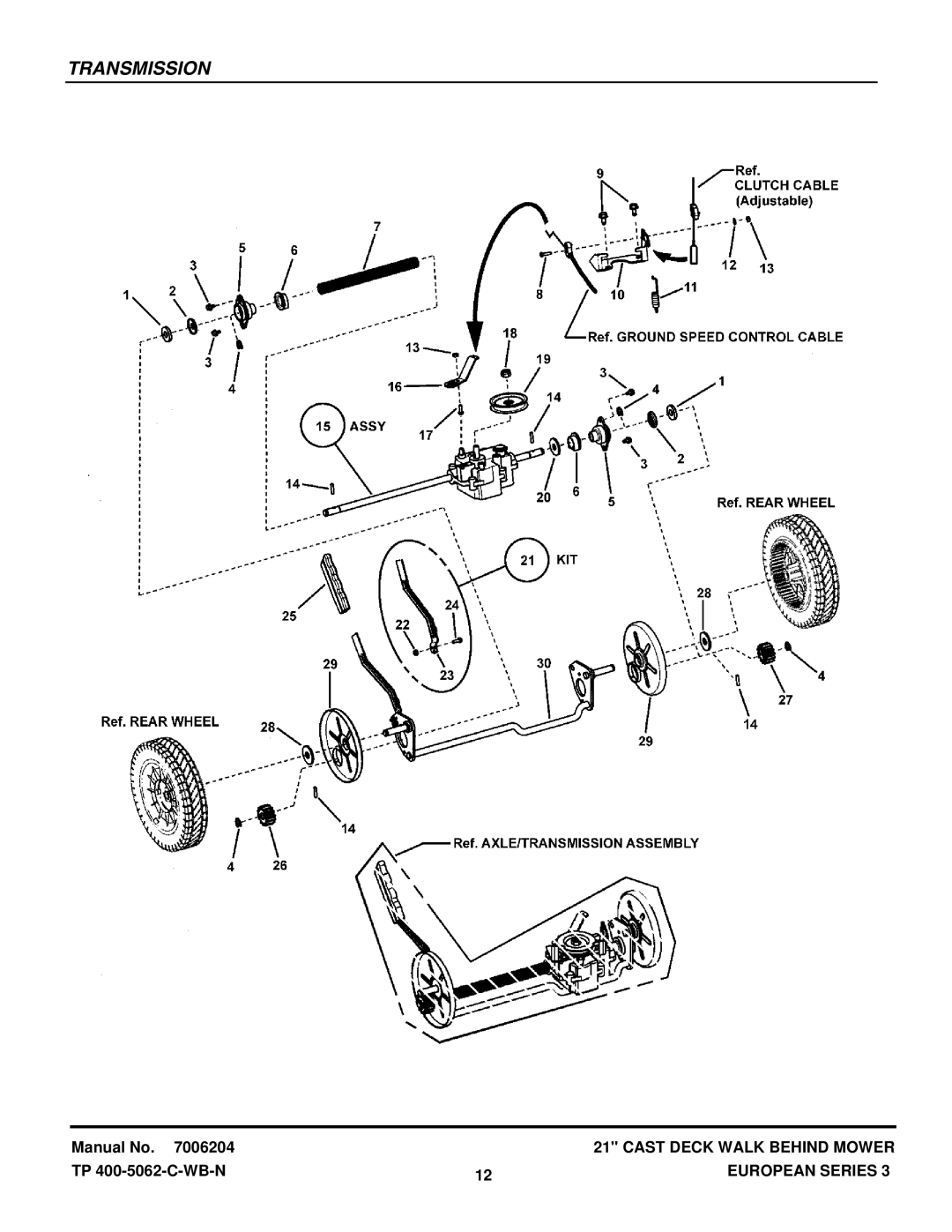 Snapper ELP21703BV(7800121), ELP216753BDV (7800140) manual Transmission 