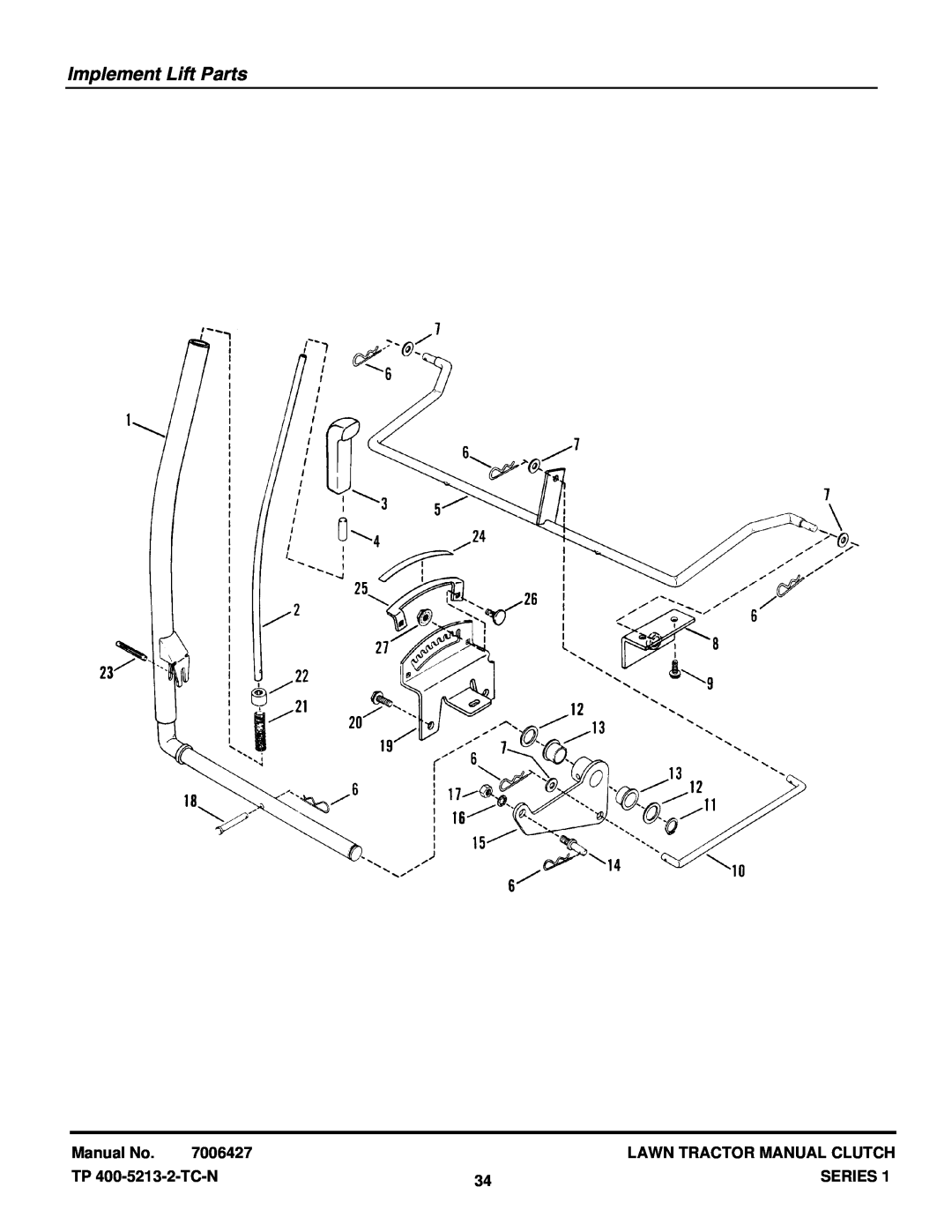 Snapper RLT140H331KV Implement Lift Parts, Manual No, 7006427, Lawn Tractor Manual Clutch, TP 400-5213-2-TC-N, Series 