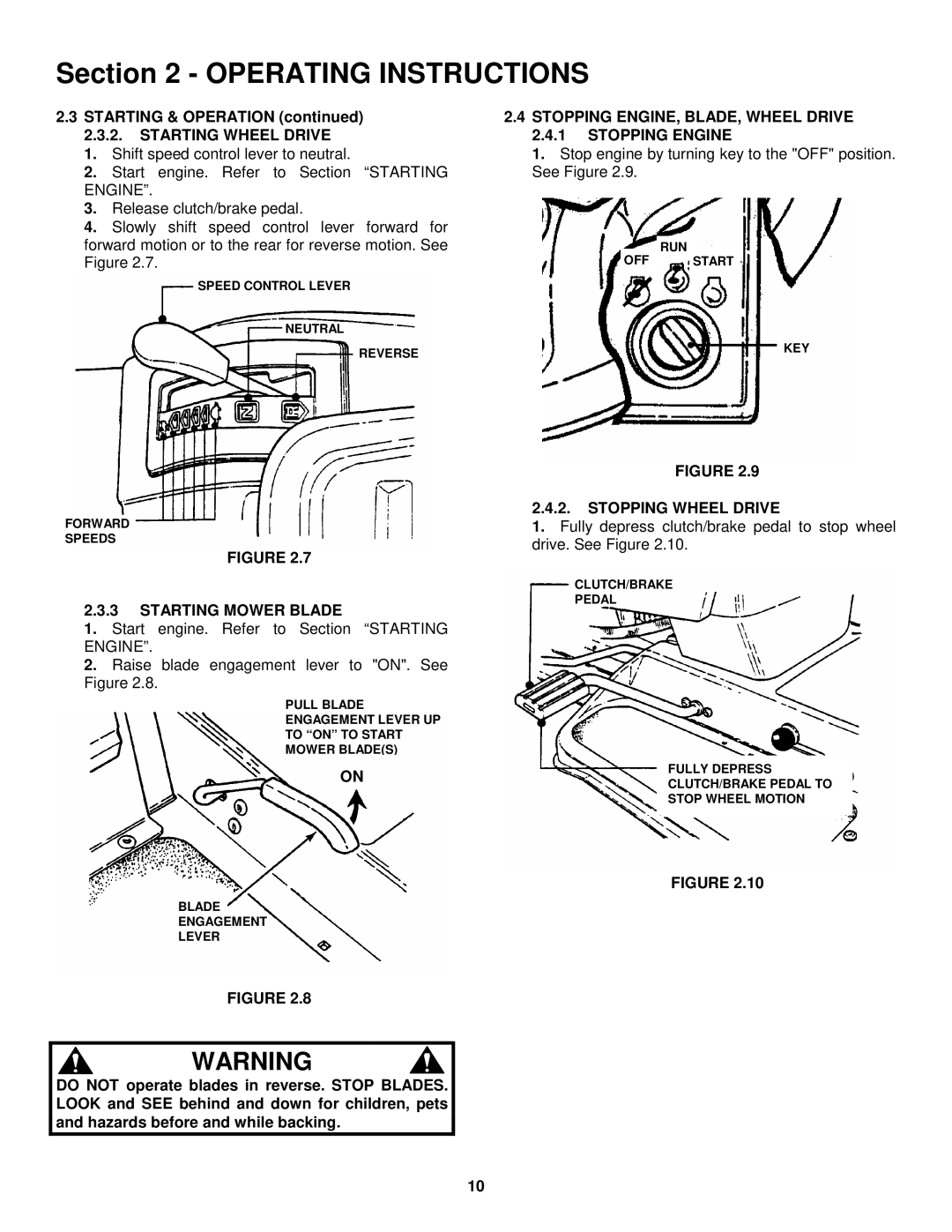 Snapper ELT145H33FBV Starting & Operation 2.3.2. Starting Wheel Drive, Starting Mower Blade, Stopping Wheel Drive 