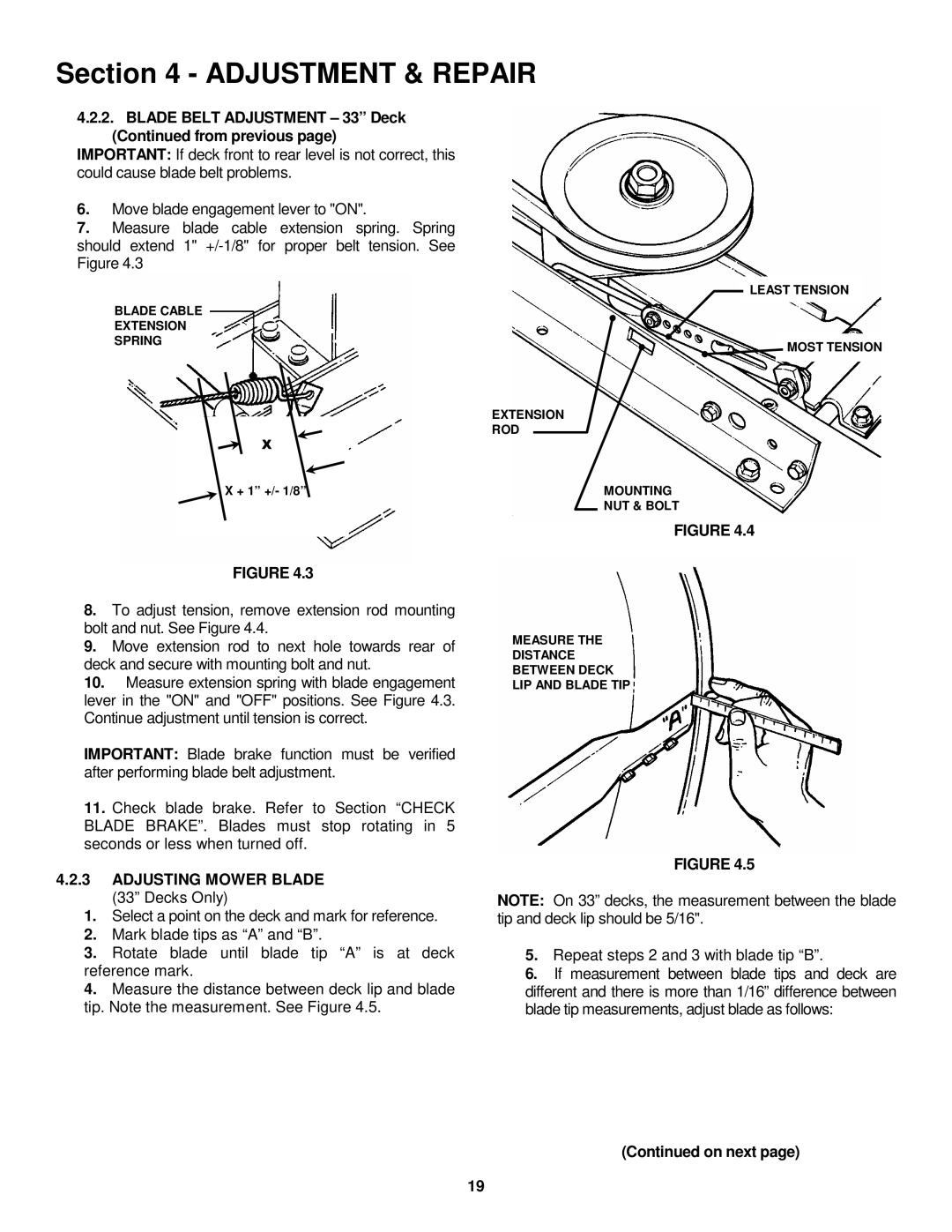 Snapper ELT145H33FBV Blade Belt Adjustment 33 Deck from previous, Adjusting Mower Blade 33 Decks Only 