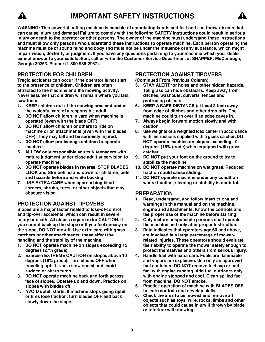 Snapper ELT145H33FBV important safety instructions Important Safety Instructions 