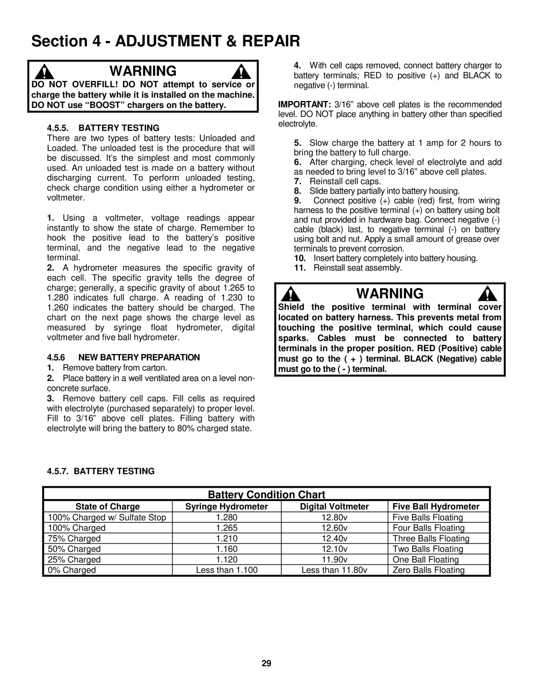 Snapper ELT145H33FBV important safety instructions Battery Testing, NEW Battery Preparation 