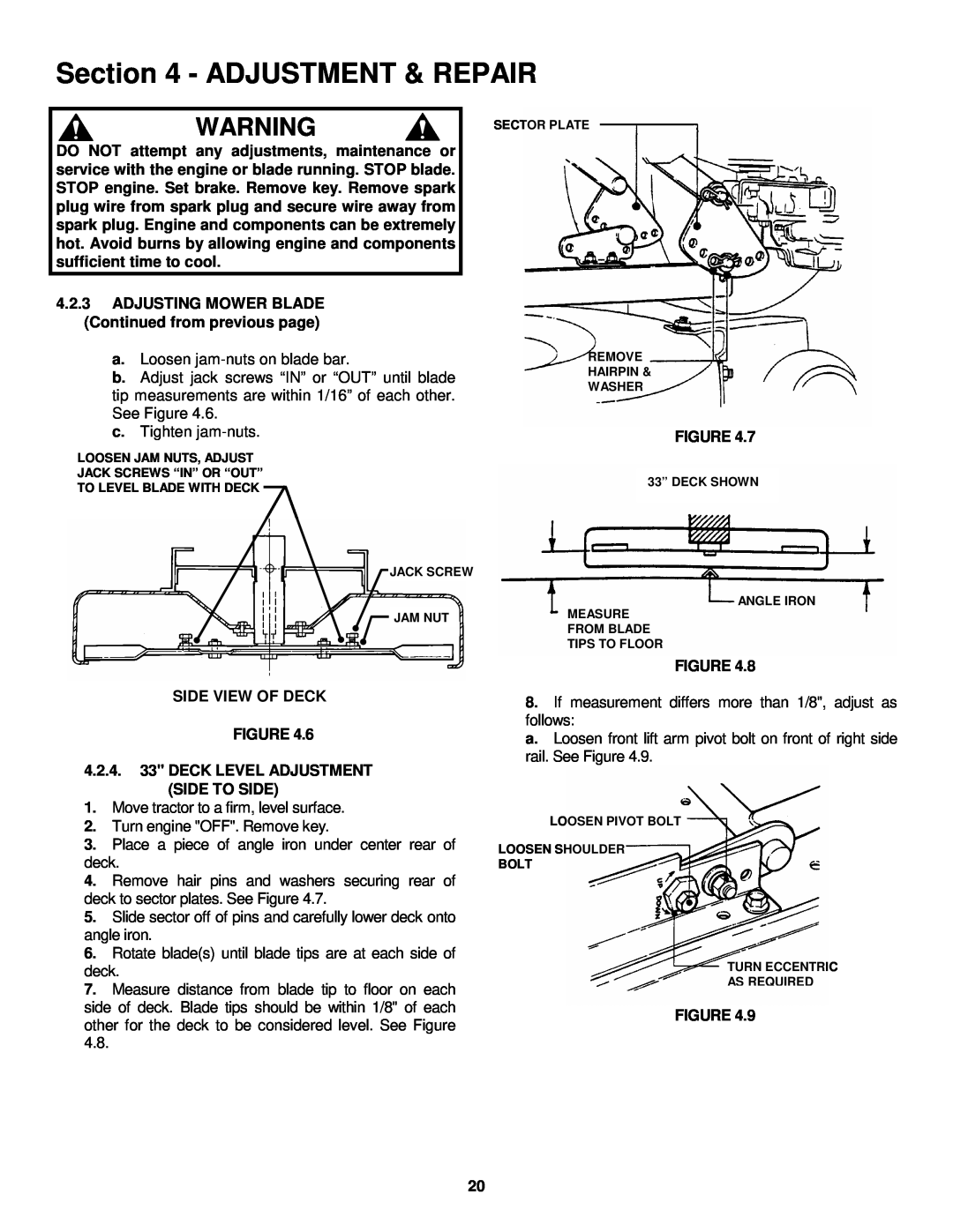 Snapper ELT145H33FBV important safety instructions Adjustment & Repair, Side View Of Deck Figure 