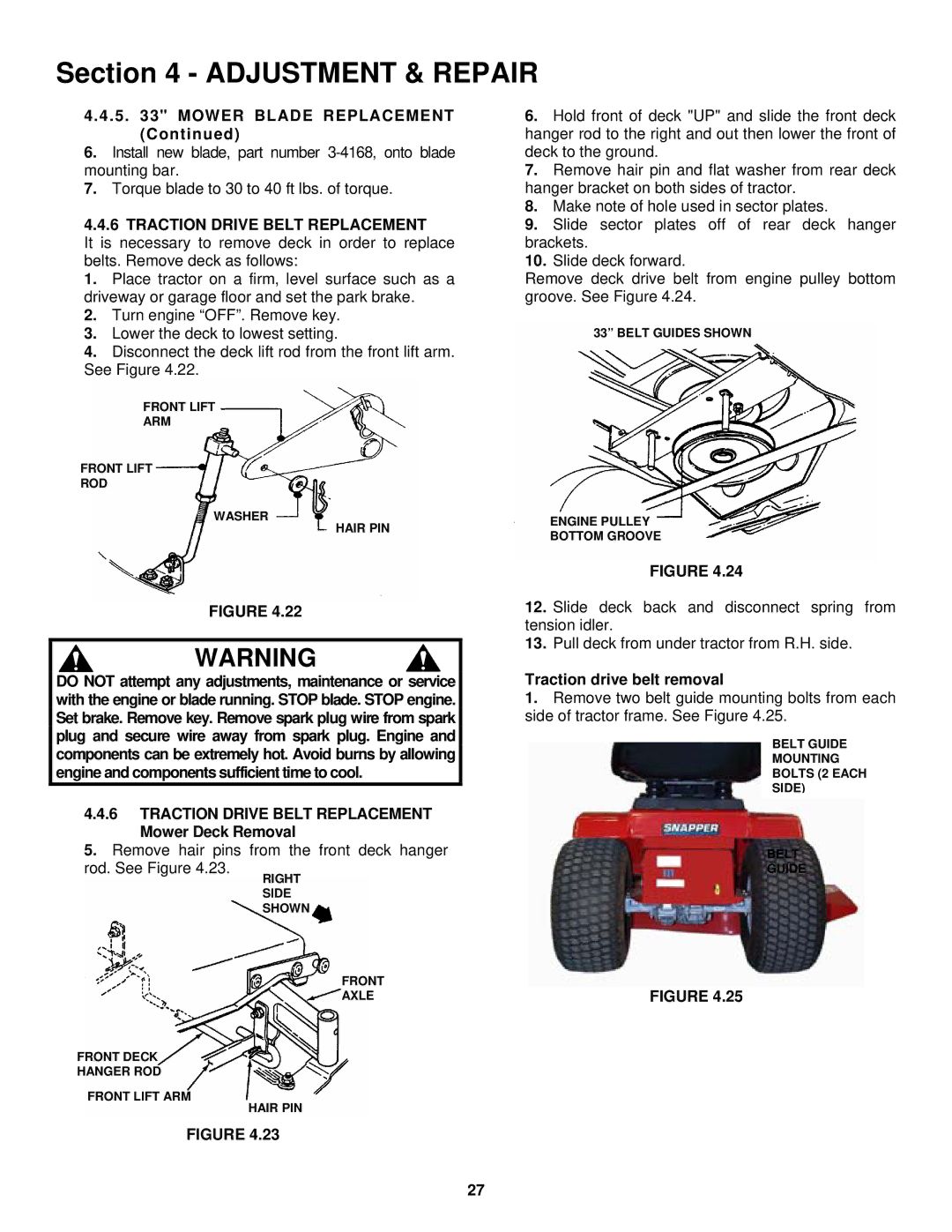 Snapper ELT180H33IBV Mower Blade Replacement, Traction Drive Belt Replacement, Mower Deck Removal 