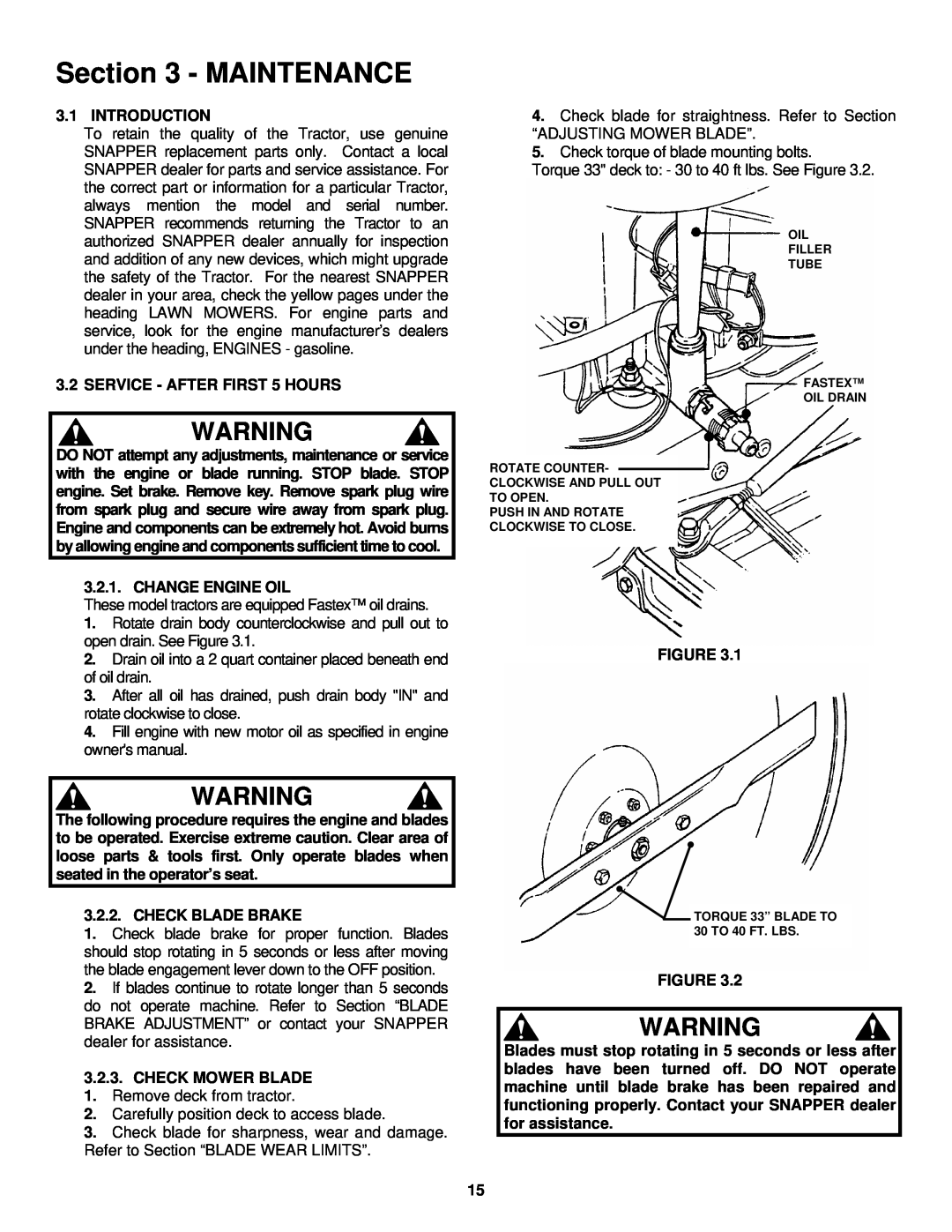 Snapper ELT180H33IBV important safety instructions Maintenance 