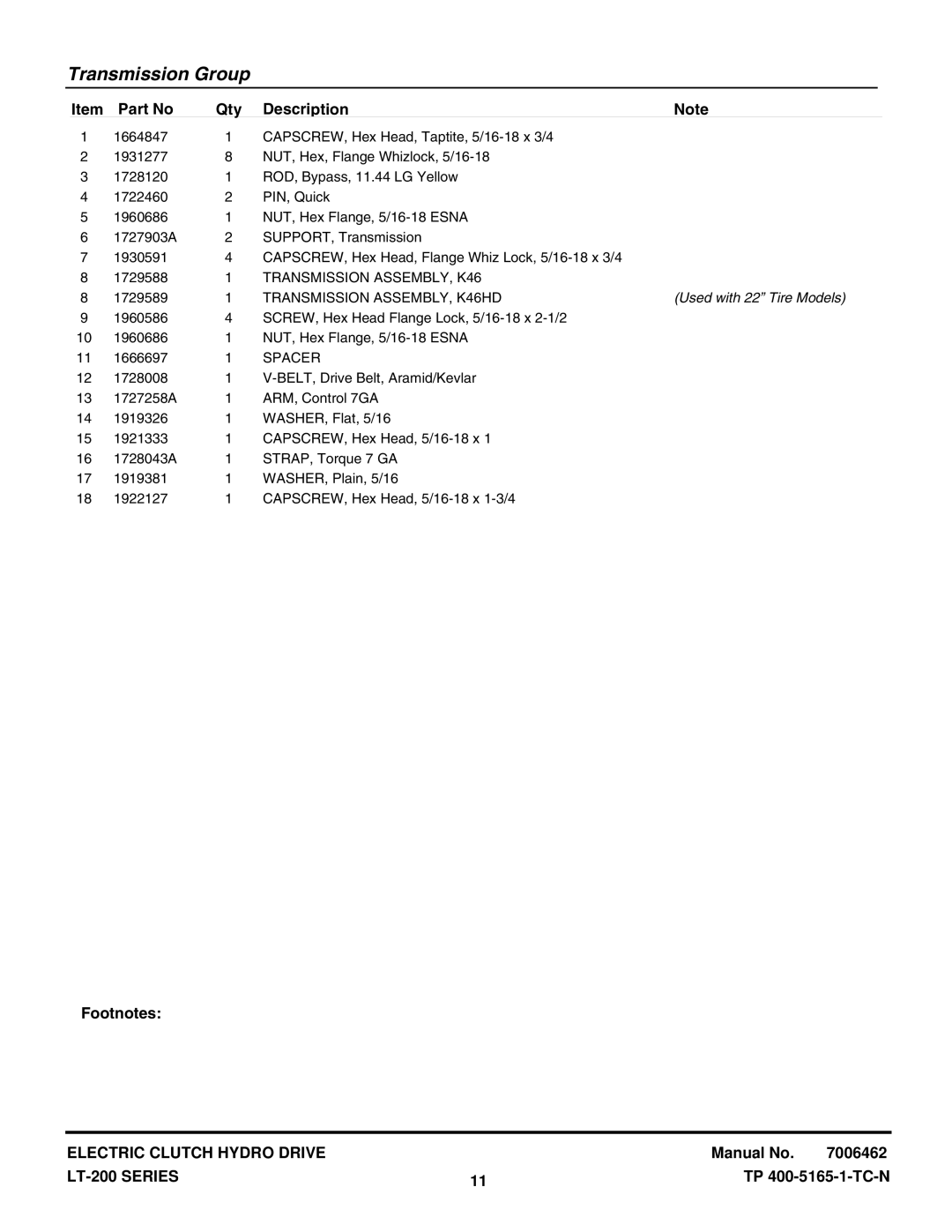 Snapper ELT18538, ELT2044, LT18538, LT18500, LT2042, LT2044, LT22500 manual Transmission ASSEMBLY, K46, Spacer 