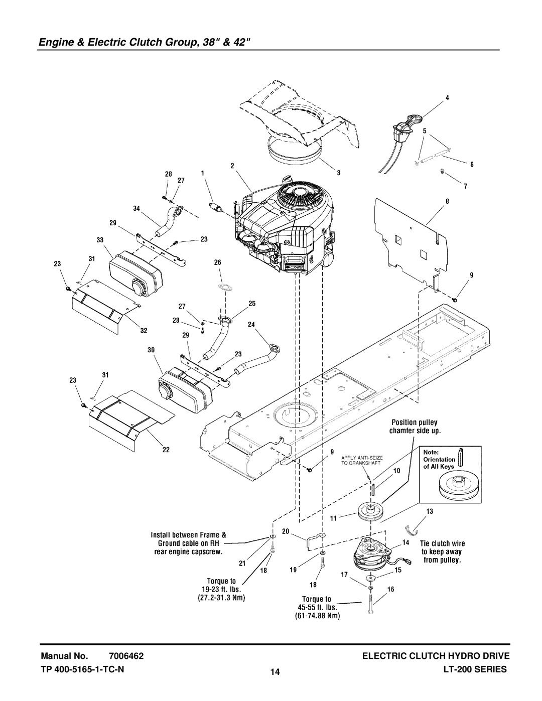 Snapper ELT18538, ELT2044, LT18538, LT18500, LT2042, LT2044, LT22500 manual Engine & Electric Clutch Group, 38 