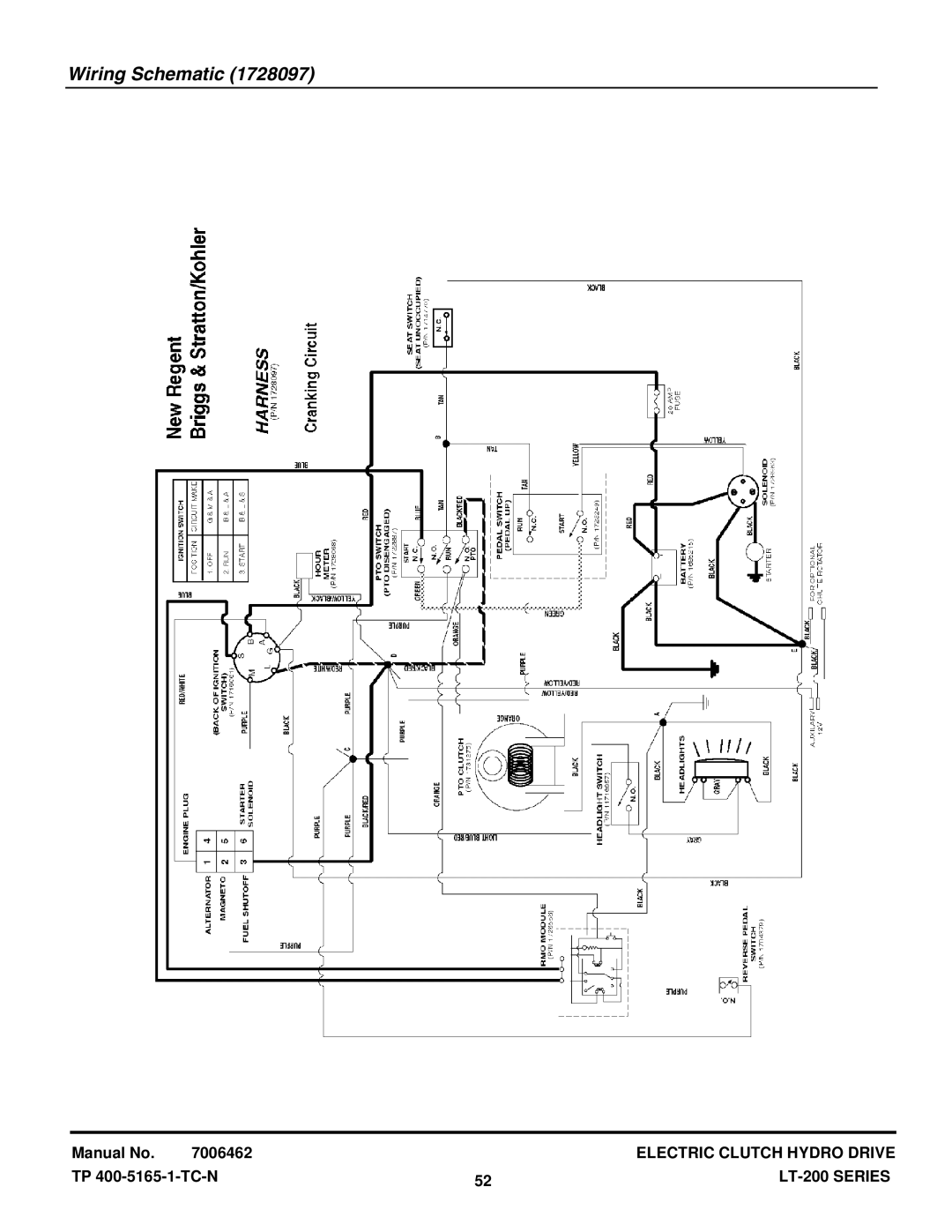 Snapper ELT18538, ELT2044, LT18538, LT18500, LT2042, LT2044, LT22500 manual Wiring Schematic 