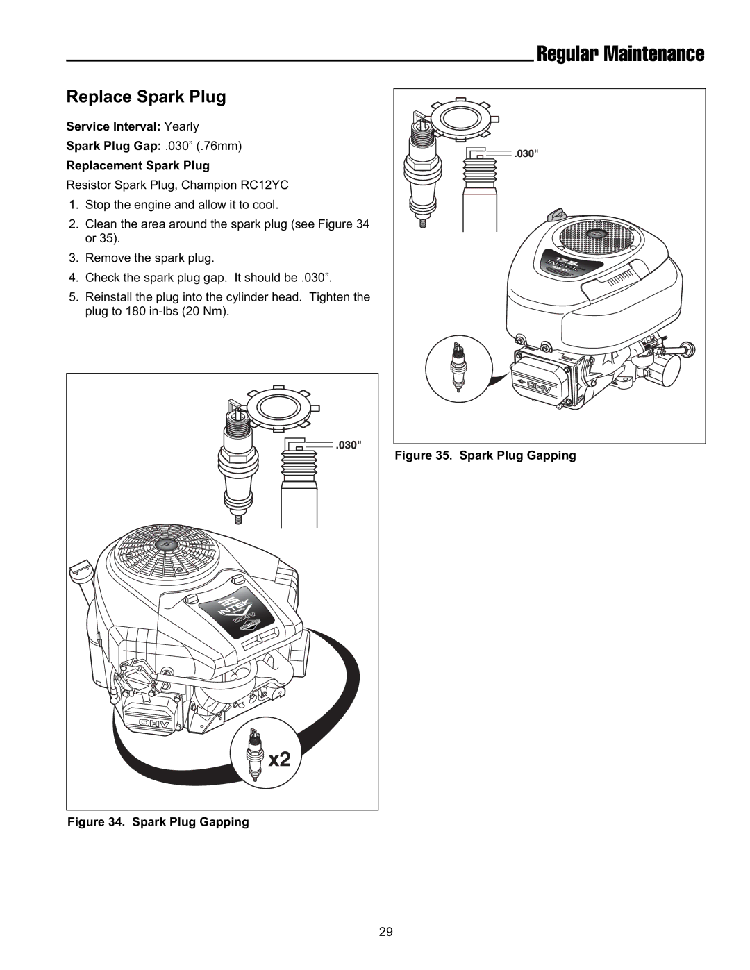 Snapper FLT19540RD, ELT2240RD, ELT19540RD manual Replace Spark Plug, Spark Plug Gapping 