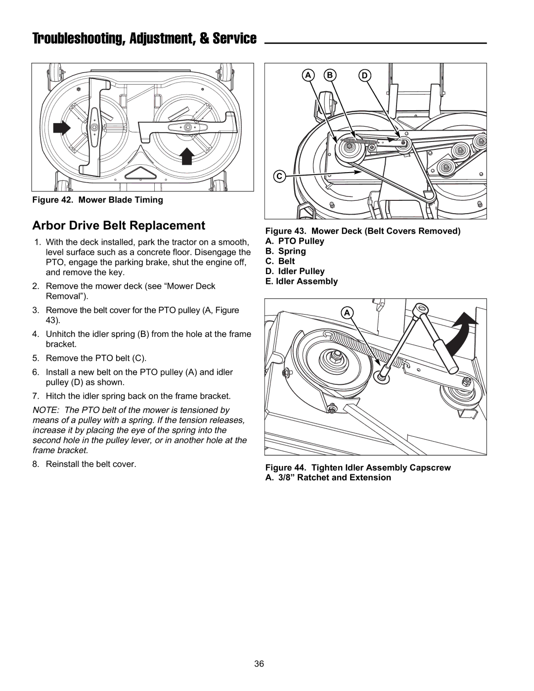 Snapper ELT19540RD, FLT19540RD, ELT2240RD manual Arbor Drive Belt Replacement, Mower Blade Timing 