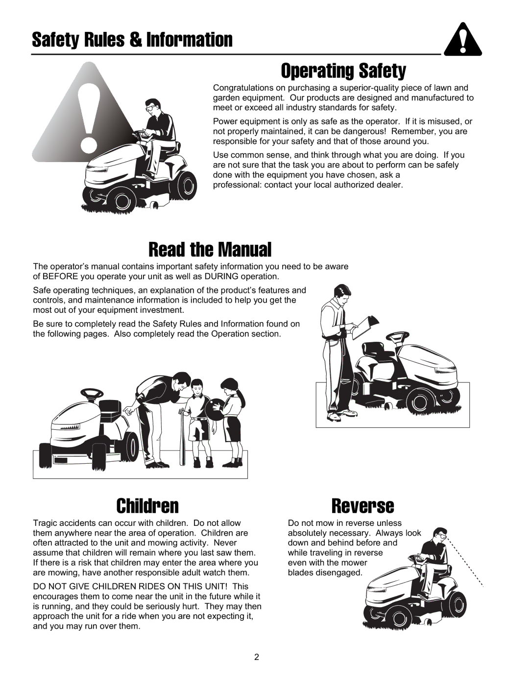 Snapper ELT19540RD, FLT19540RD, ELT2240RD manual Safety Rules & Information Operating Safety 