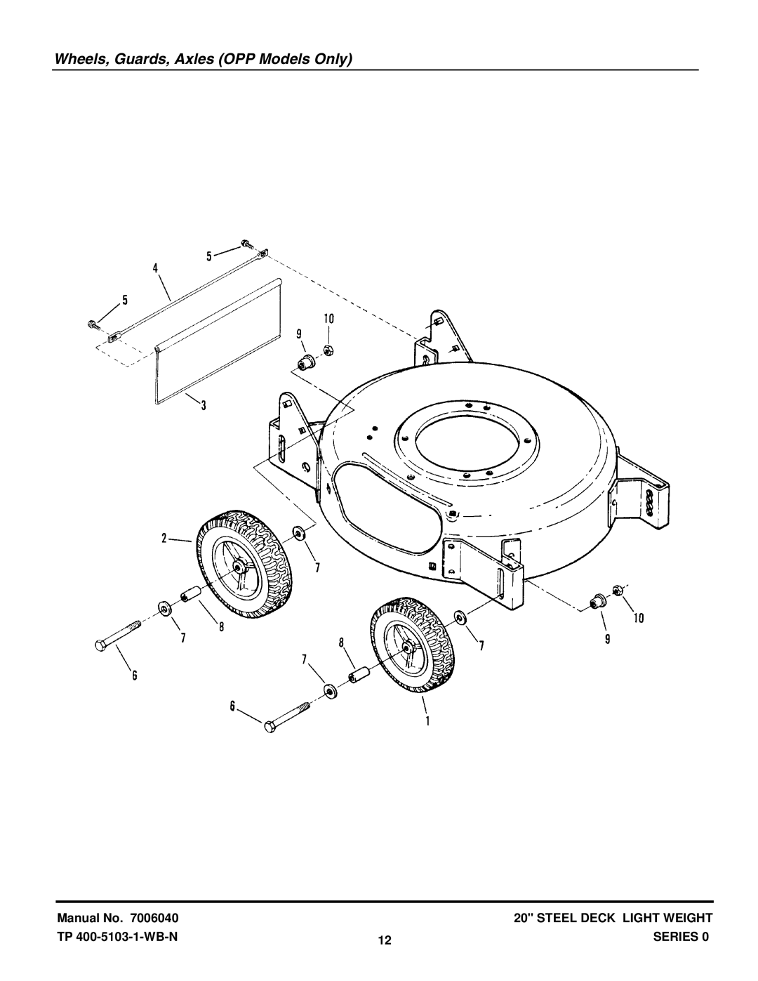 Snapper ELW400, EDLW400R2, D20380, R20400 manual Wheels, Guards, Axles OPP Models Only 