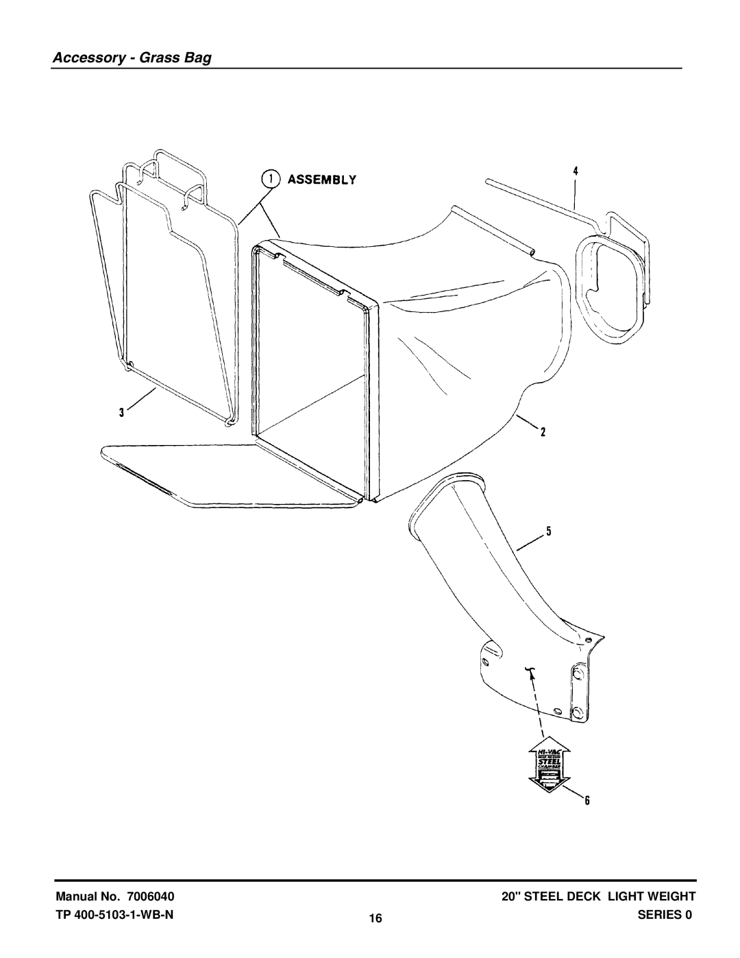 Snapper ELW400, EDLW400R2, D20380, R20400 manual Accessory Grass Bag 