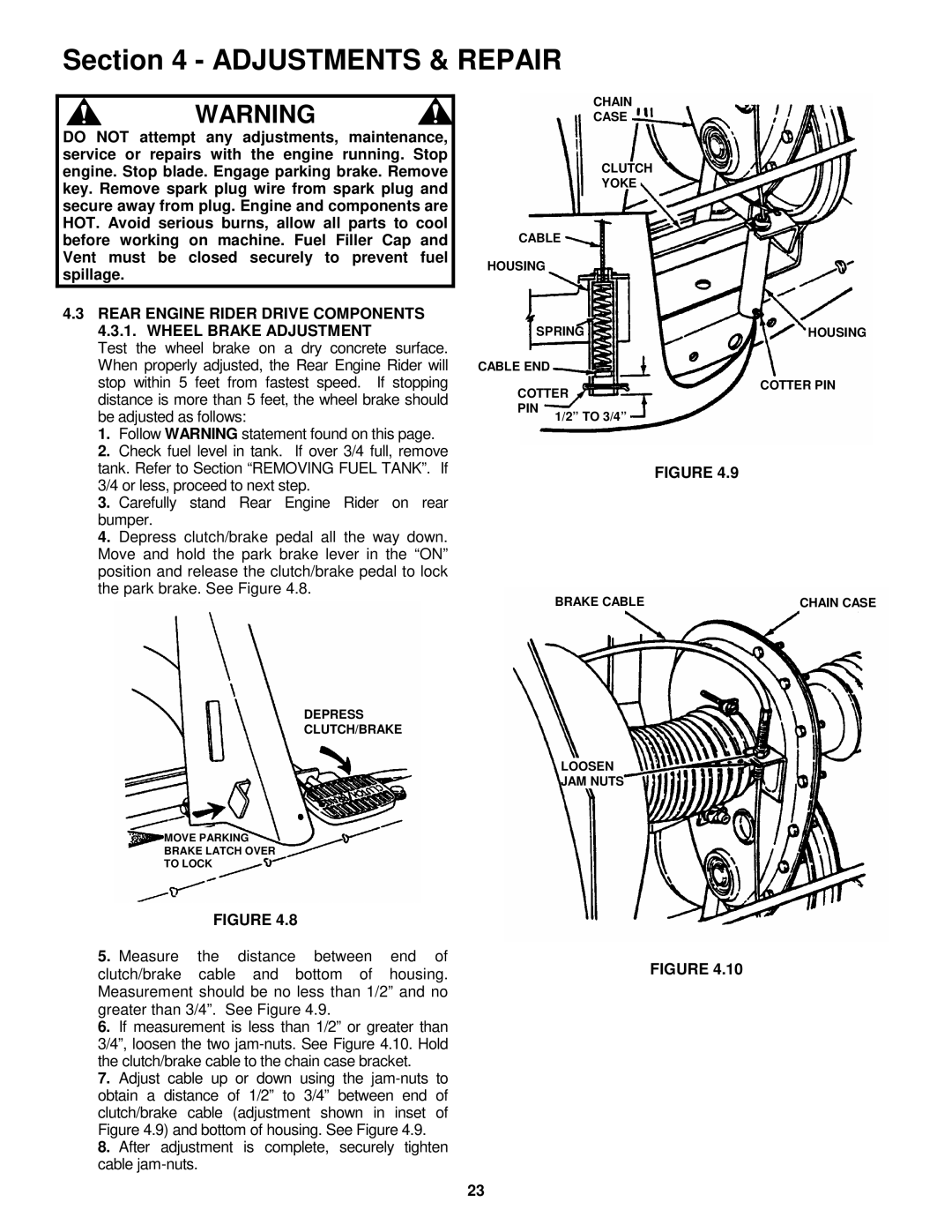 Snapper EM250819BE, EM281019BE important safety instructions Chain Case Clutch Yoke Cable Housing Spring 