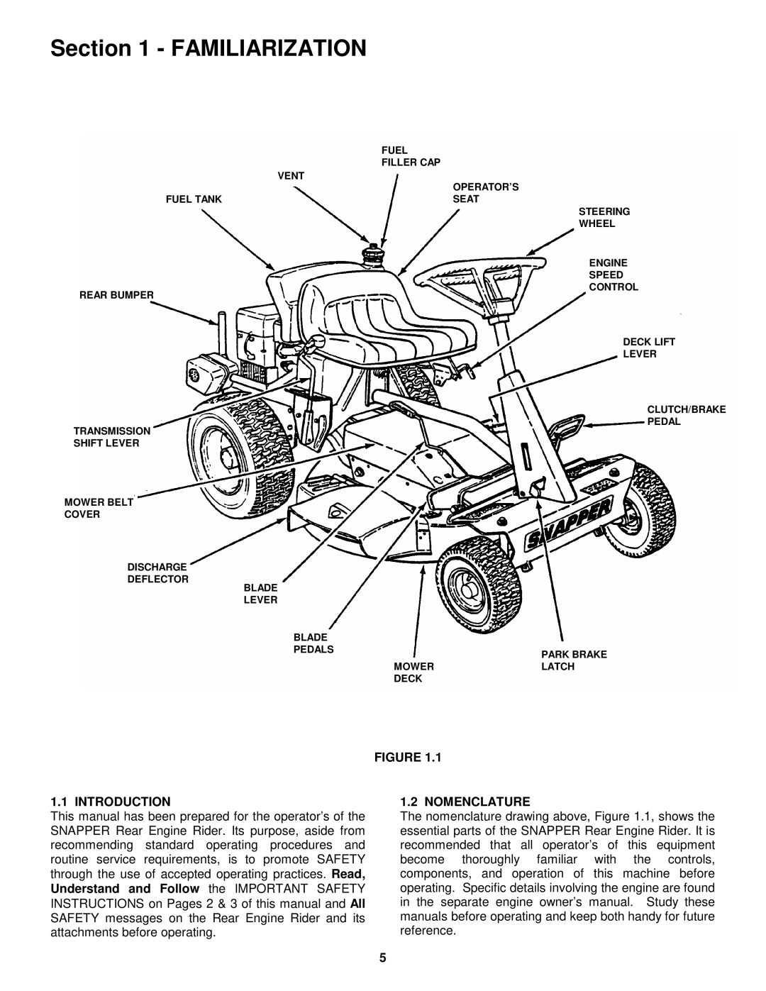 Snapper EM250819BE, EM281019BE important safety instructions Introduction, Nomenclature 