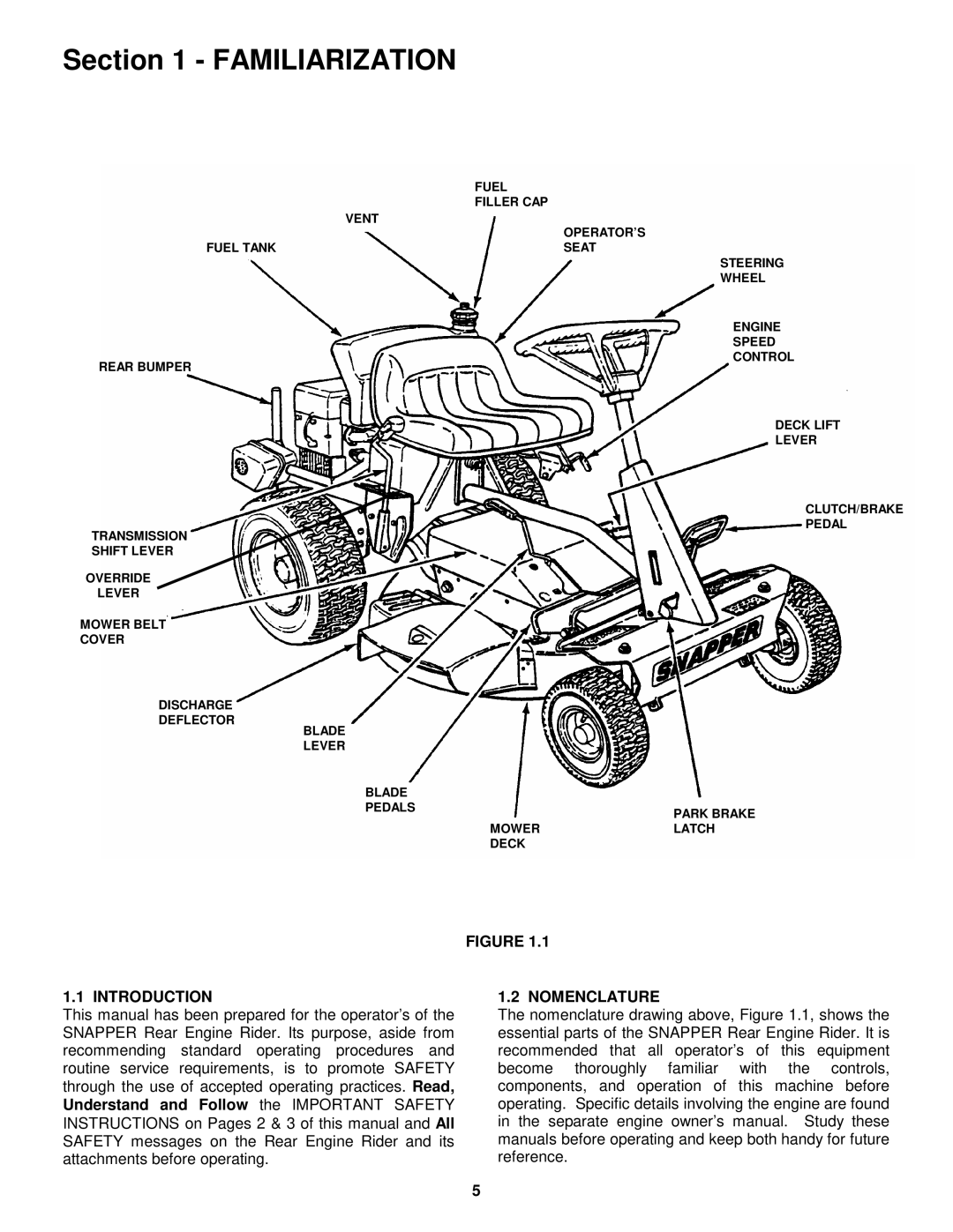 Snapper EM250821BE, EM281021BE important safety instructions Introduction, Nomenclature 