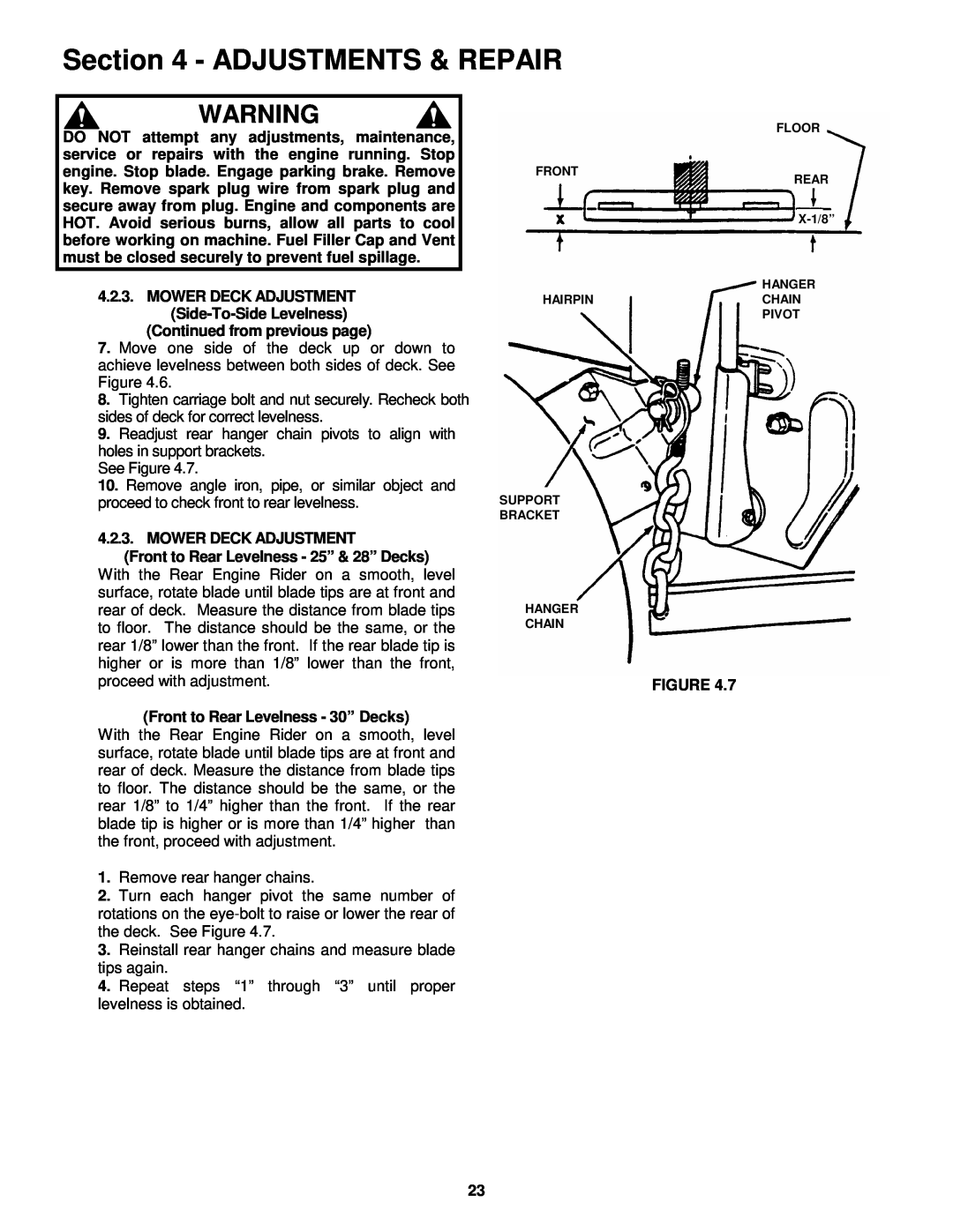 Snapper EM250821BE, EM281021BE important safety instructions Adjustments & Repair, See Figure 
