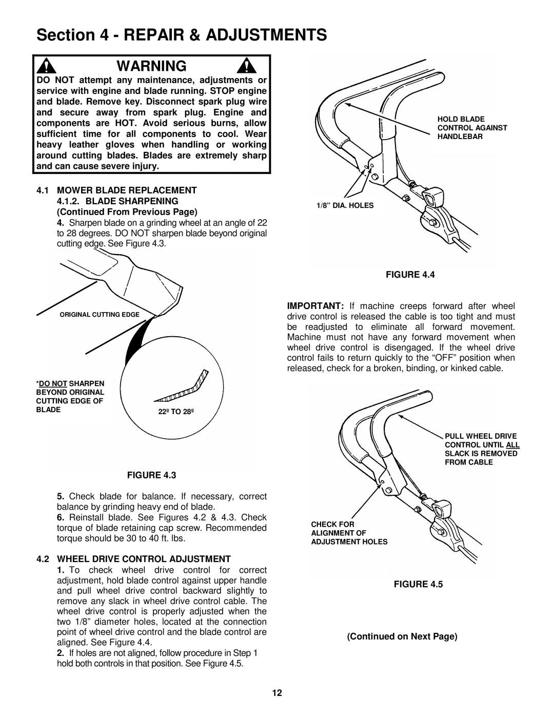 Snapper EMLP21501KWV, EMLP21601, EMLP21601E important safety instructions Wheel Drive Control Adjustment 