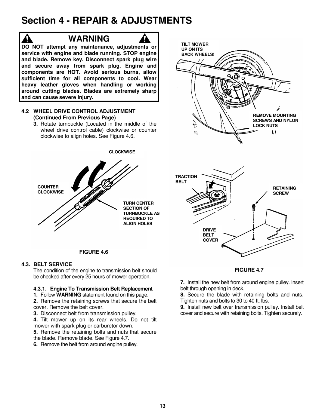 Snapper EMLP21501KWV, EMLP21601, EMLP21601E important safety instructions Belt Service 