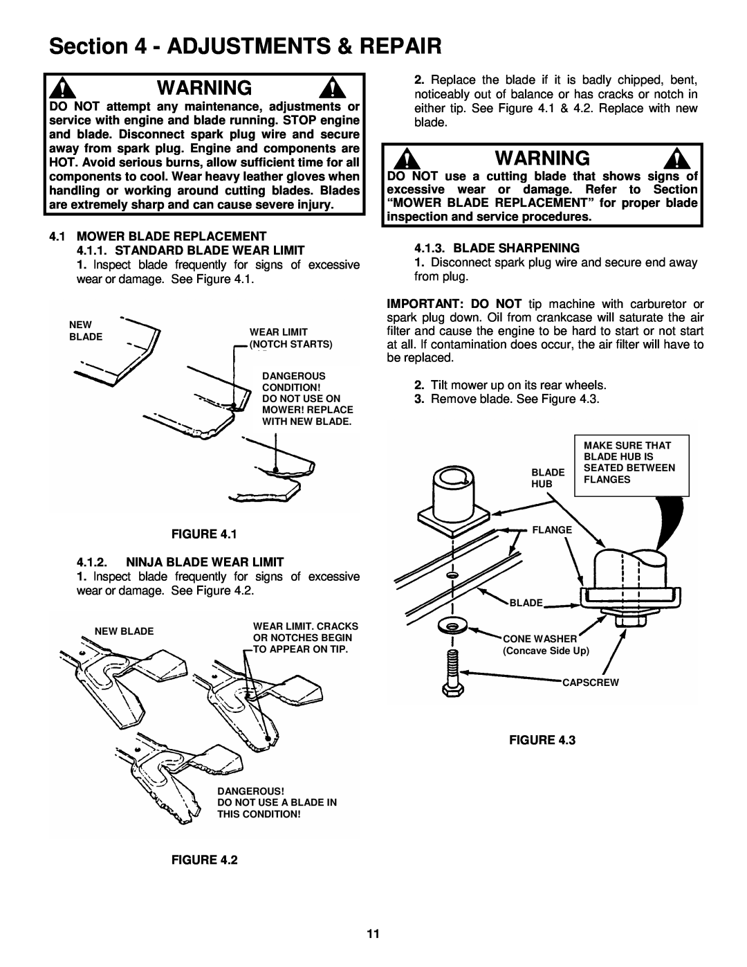 Snapper EMRP216015B important safety instructions Adjustments & Repair 