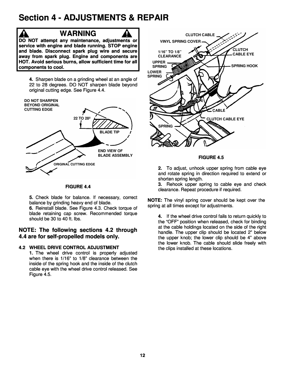 Snapper EMRP216015B important safety instructions Adjustments & Repair, 4.2WHEEL DRIVE CONTROL ADJUSTMENT 