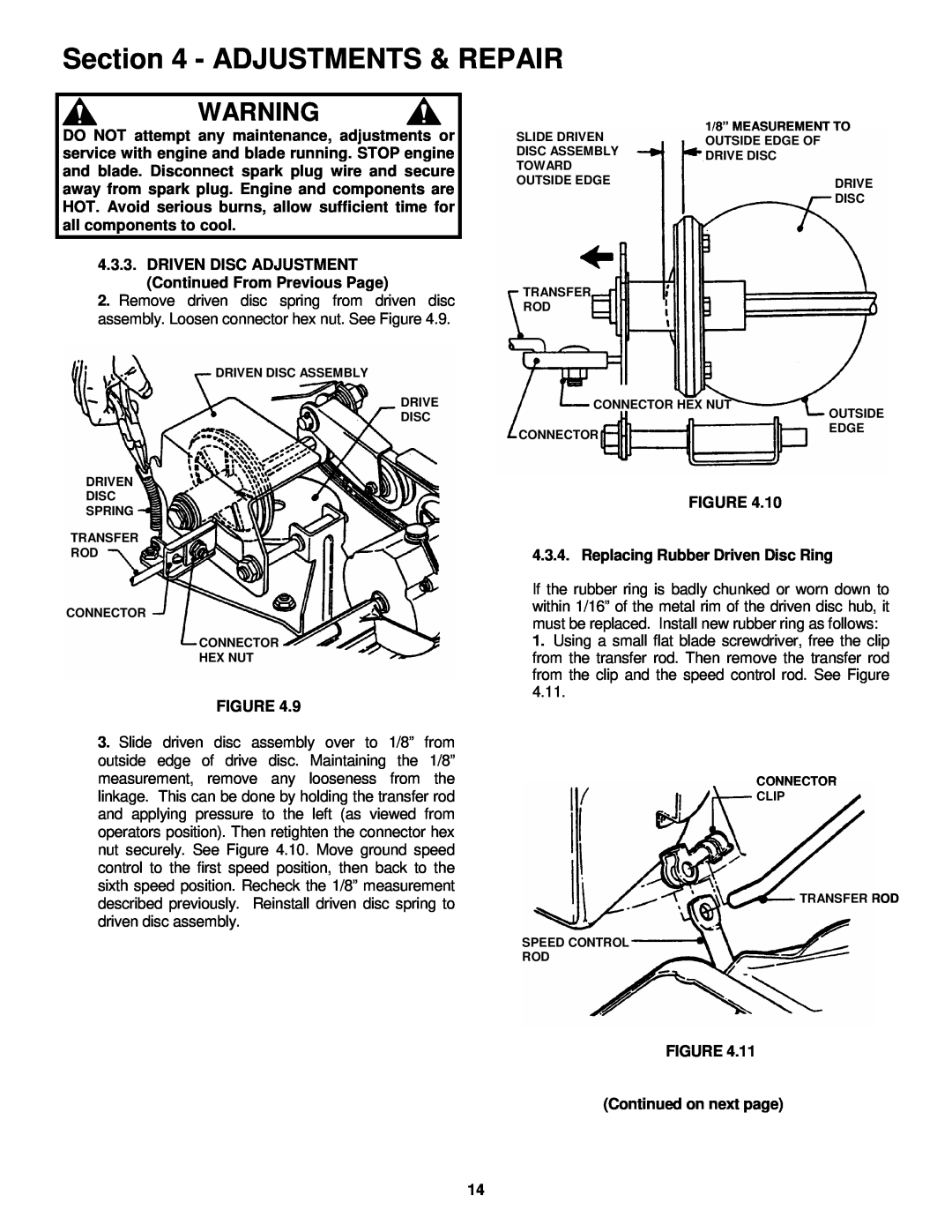 Snapper EMRP216015B Adjustments & Repair, 3.4. Replacing Rubber Driven Disc Ring, FIGURE Continued on next page 