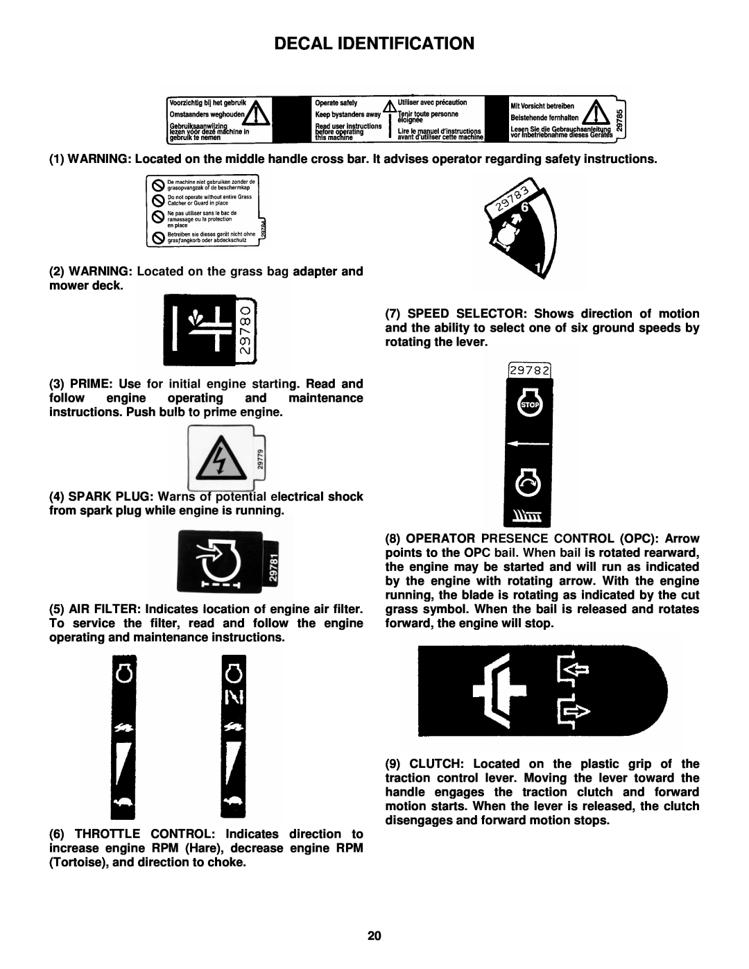 Snapper EMRP216015B important safety instructions Decal Identification 