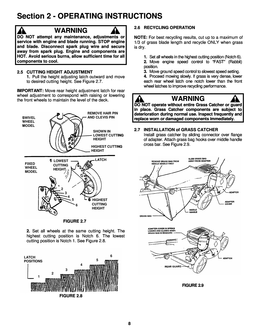 Snapper EMRP216015B Operating Instructions, 2.5CUTTING HEIGHT ADJUSTMENT, Recycling Operation, Figure Figure 