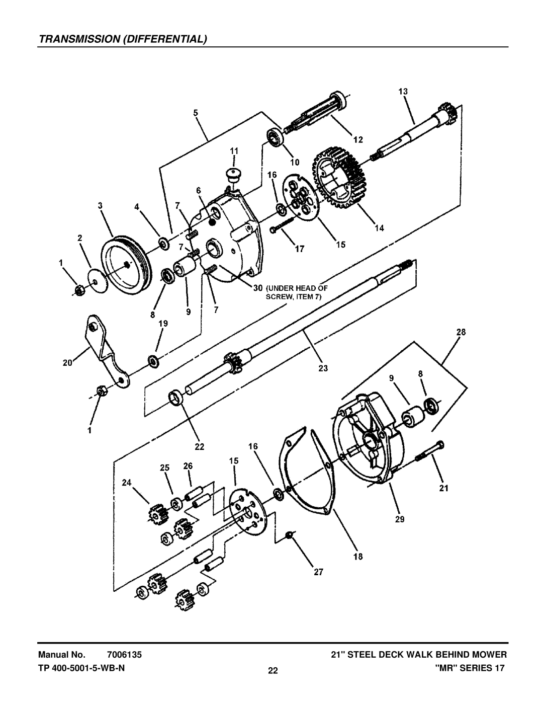 Snapper WMRP216017B, EMRP216017B, EMRP216517B, MRP216017BV, MR216017BV, WMR216517B, WMRP216517B Transmission Differential 