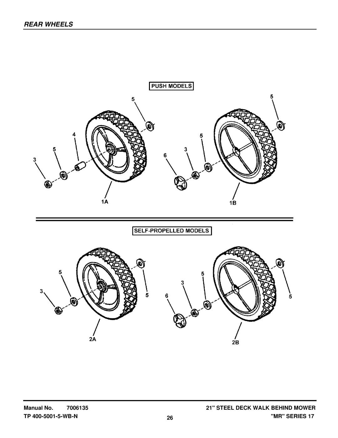 Snapper EMRP216017B, EMRP216517B, MRP216017BV, WMR216517B, WMRP216017B, WMRP216517B, WMR216017BV manual Rear Wheels 