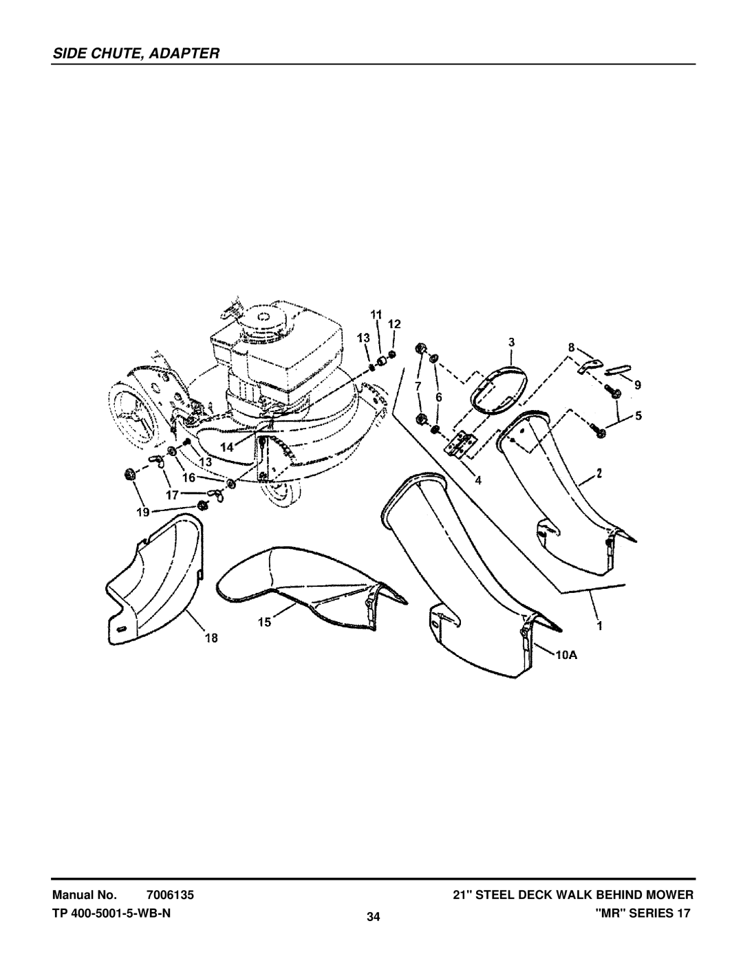 Snapper WMR216517B, EMRP216017B, EMRP216517B, MRP216017BV, MR216017BV, WMRP216017B, WMRP216517B manual Side CHUTE, Adapter 