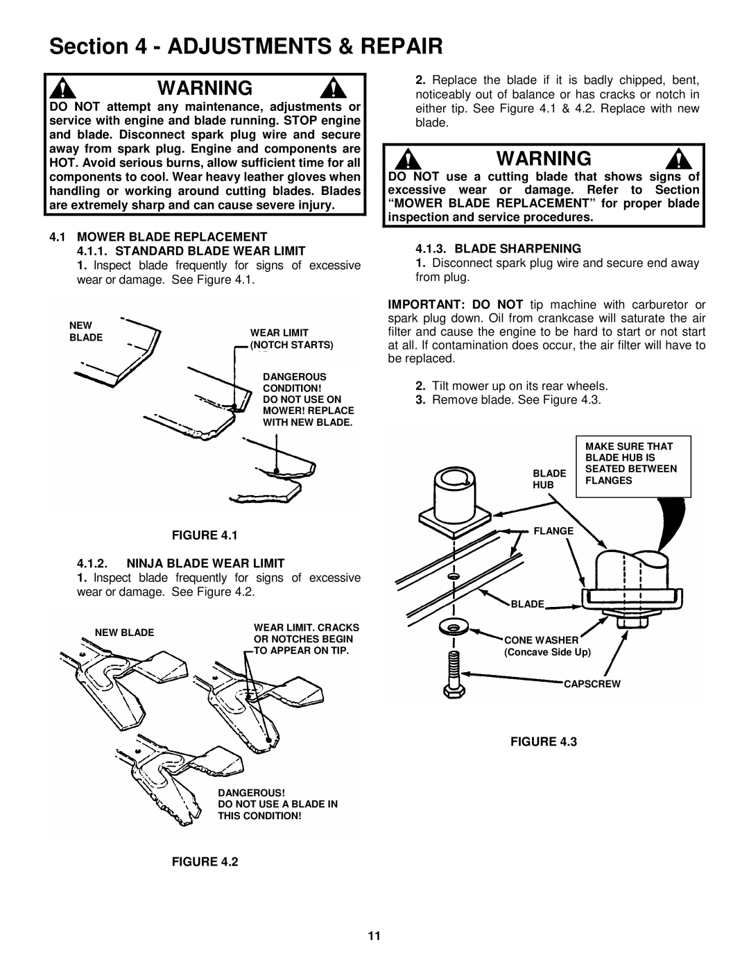 Snapper EMRP216017B Adjustments & Repair, Mower Blade Replacement 4.1.1. Standard Blade Wear Limit, Blade Sharpening 