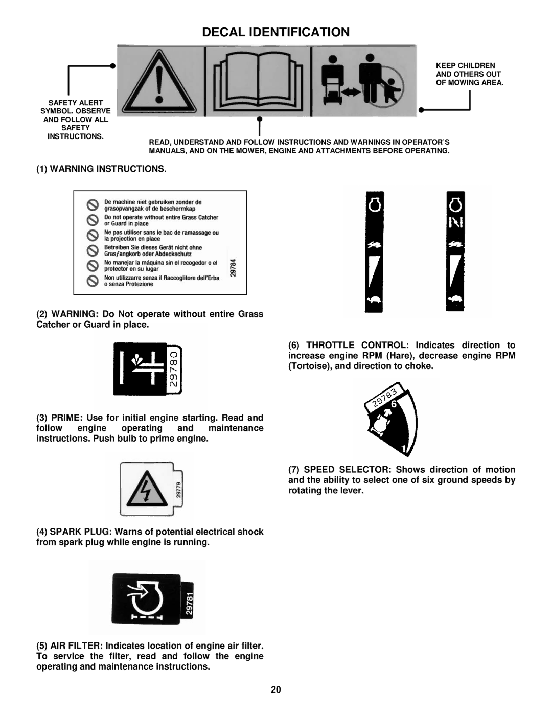 Snapper EMRP216017B important safety instructions Decal Identification 