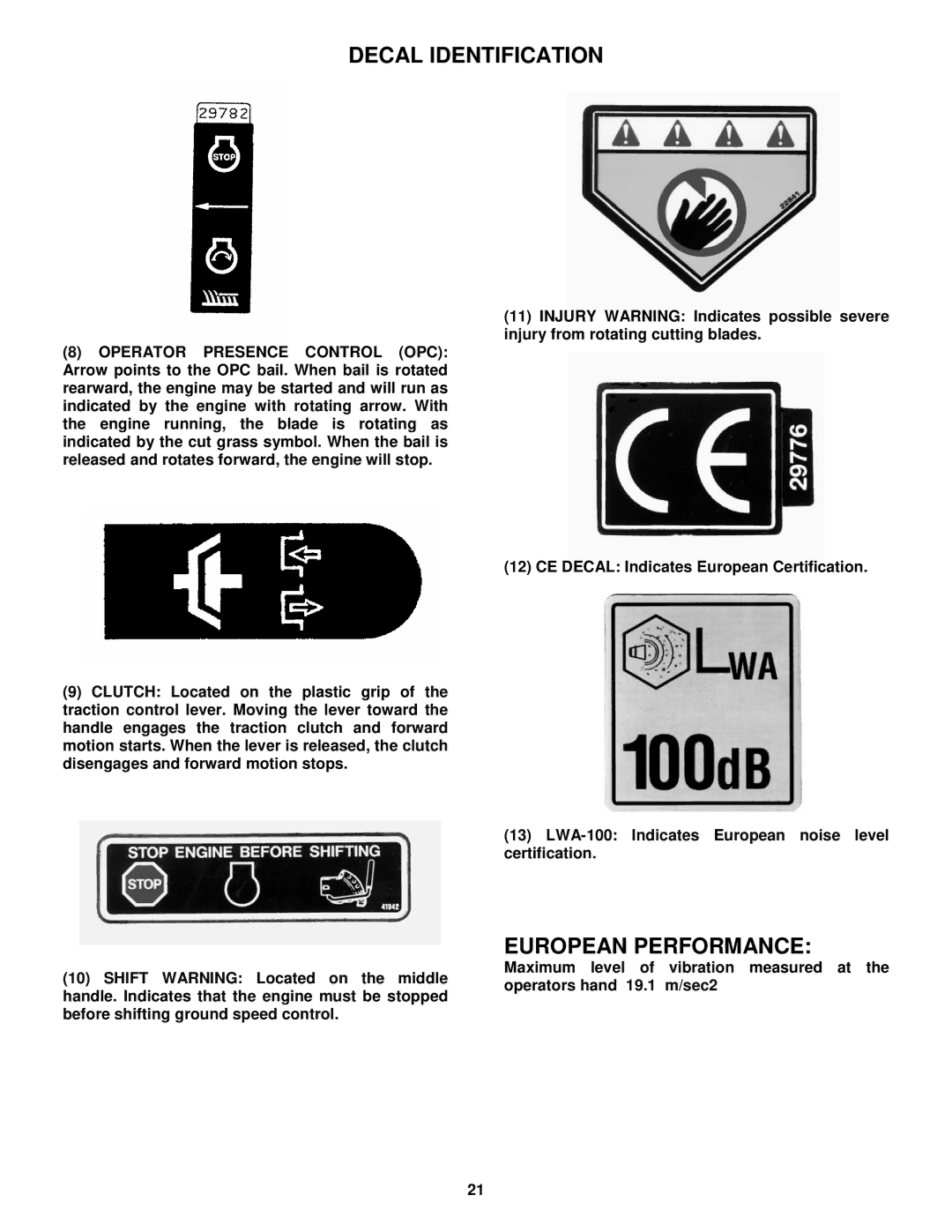 Snapper EMRP216017B important safety instructions European Performance 