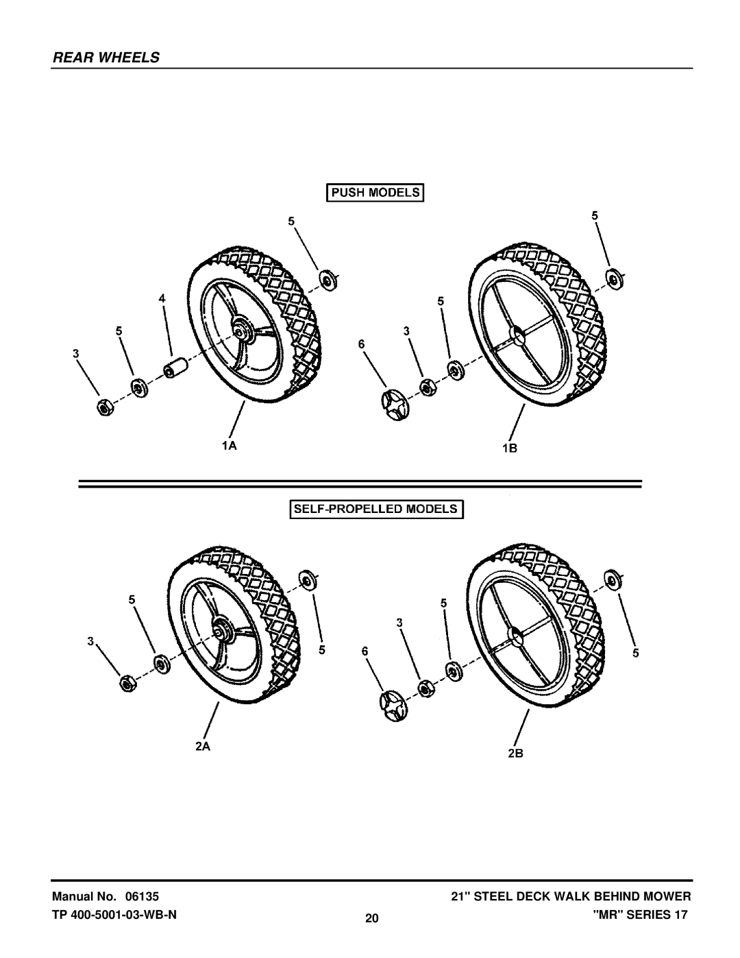 Snapper MRP216017BV, EMRP216517B, WMR216517B, WMRP216017B, WMR216017BV manual Rear Wheels 