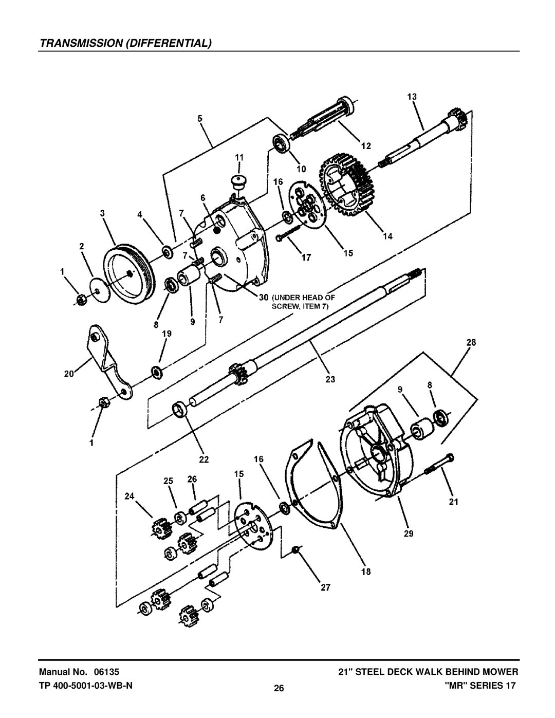 Snapper EMRP216517B, MRP216017BV, WMR216517B, WMRP216017B, WMR216017BV manual Transmission Differential 