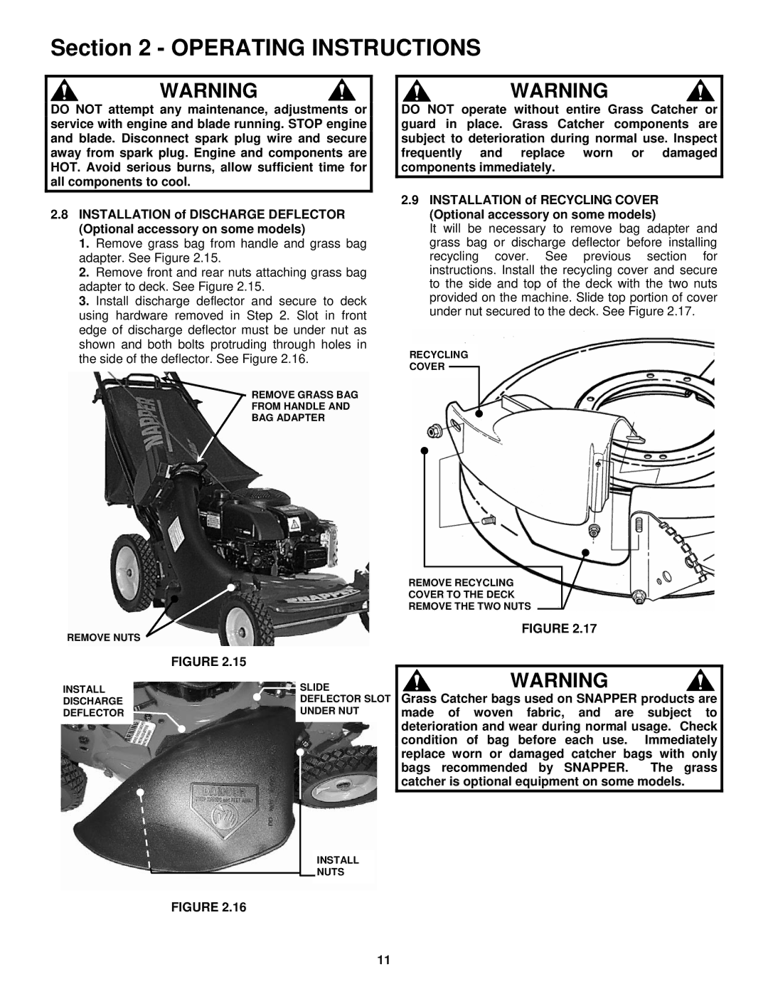 Snapper EMRP216518B important safety instructions Nuts 