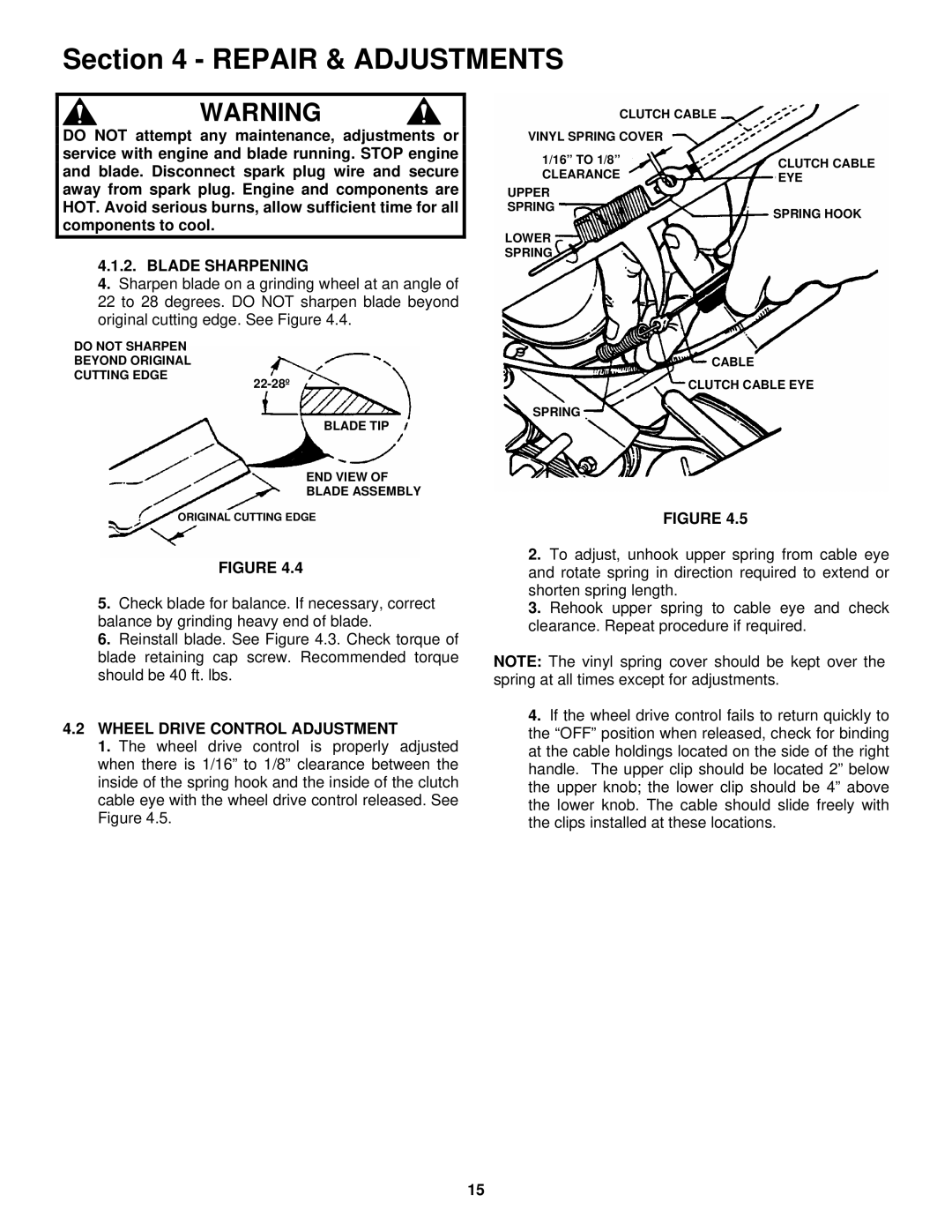 Snapper EMRP216518B important safety instructions Wheel Drive Control Adjustment 