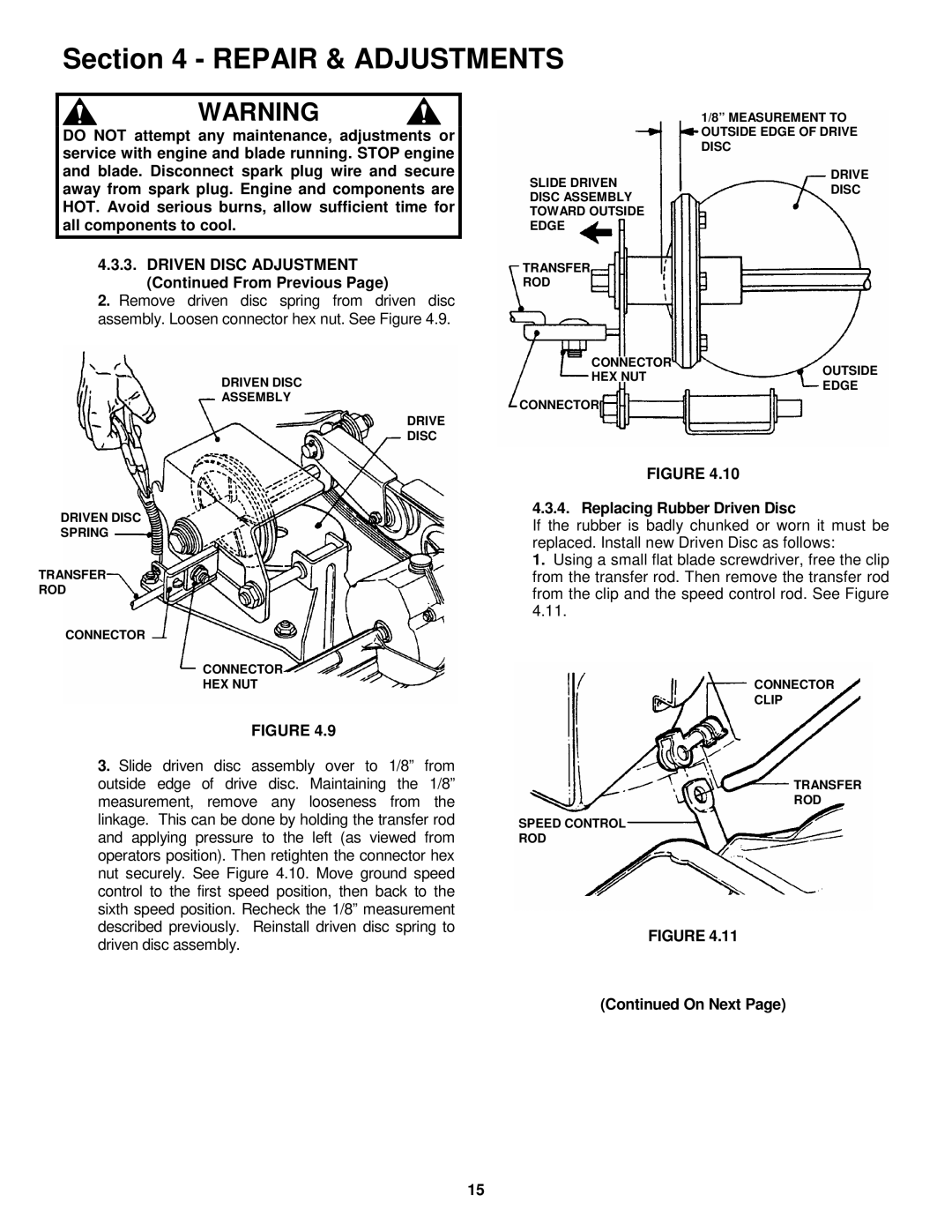 Snapper EP2167517BV, ERP2167517BV important safety instructions Replacing Rubber Driven Disc, On Next 