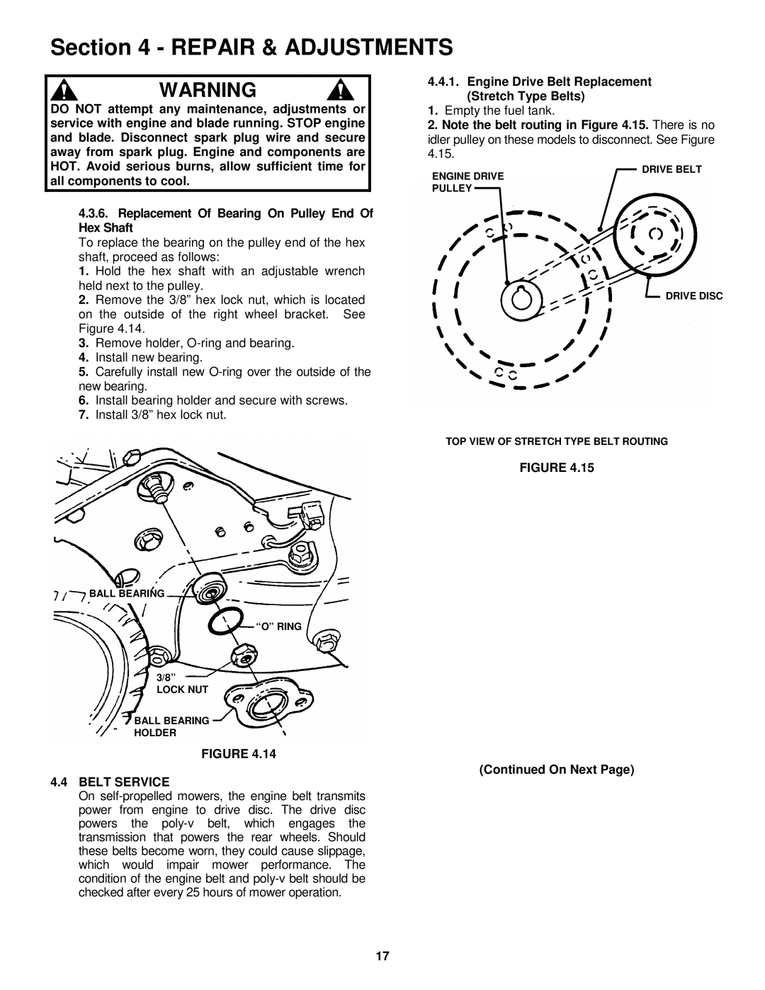 Snapper EP2167517BV, ERP2167517BV important safety instructions Belt Service 