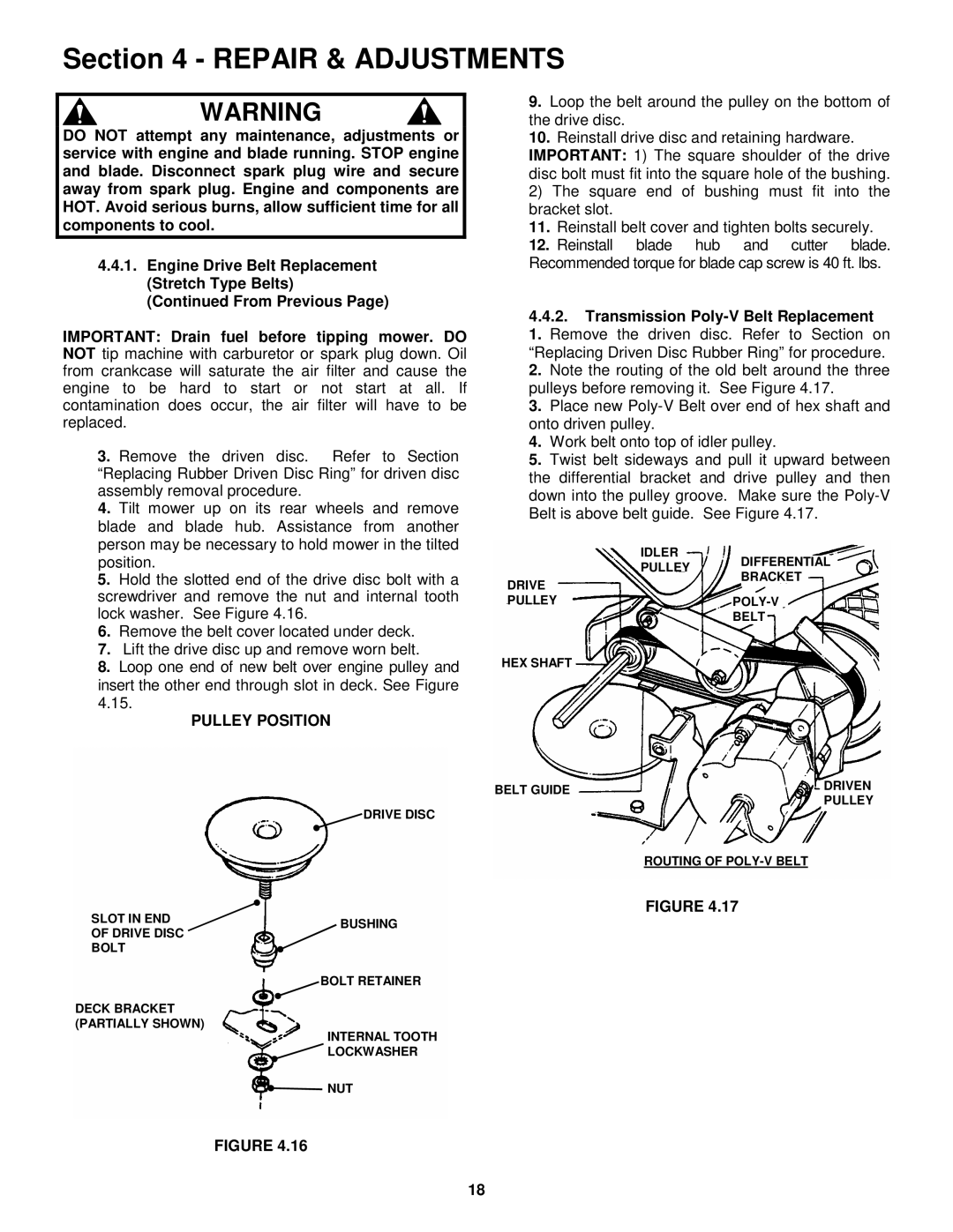 Snapper EP2167517BV, ERP2167517BV important safety instructions Pulley Position 