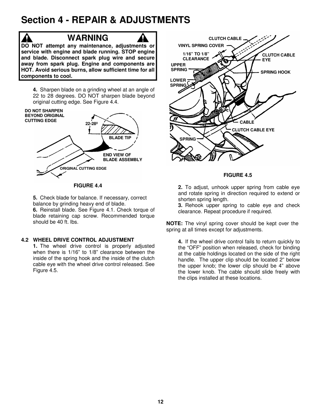 Snapper EP2167517BV important safety instructions Wheel Drive Control Adjustment 