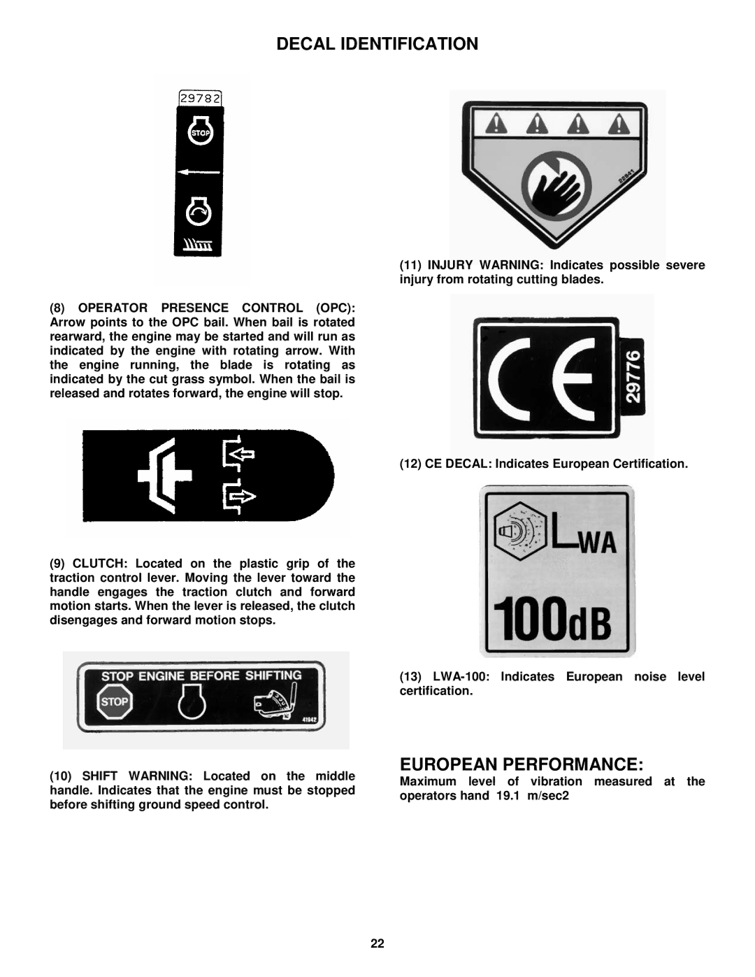 Snapper EP2167517BV important safety instructions European Performance 