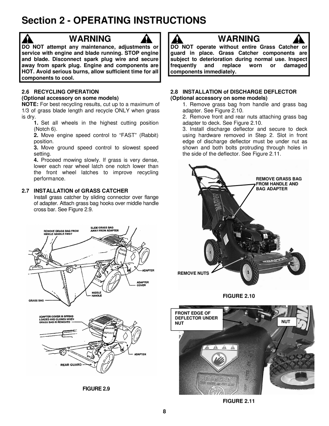 Snapper EP2167517BV important safety instructions Installation of Grass Catcher 