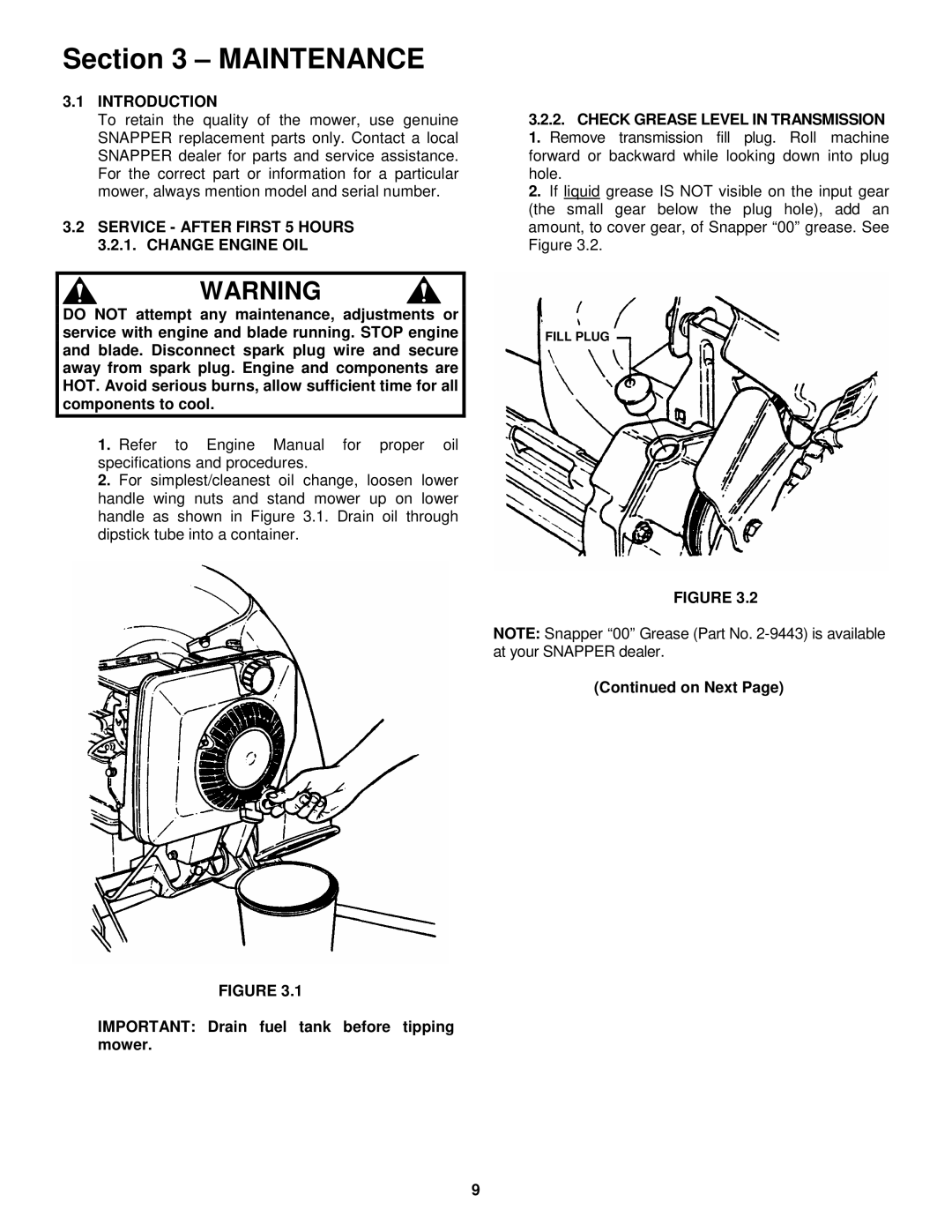 Snapper EP2167517BV Maintenance, Introduction Check Grease Level in Transmission, Service After First 5 Hours 