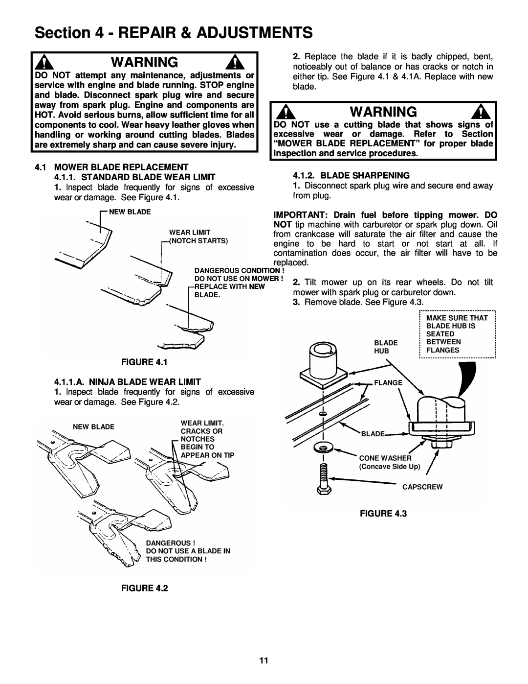 Snapper EP2167517BV important safety instructions Repair & Adjustments 