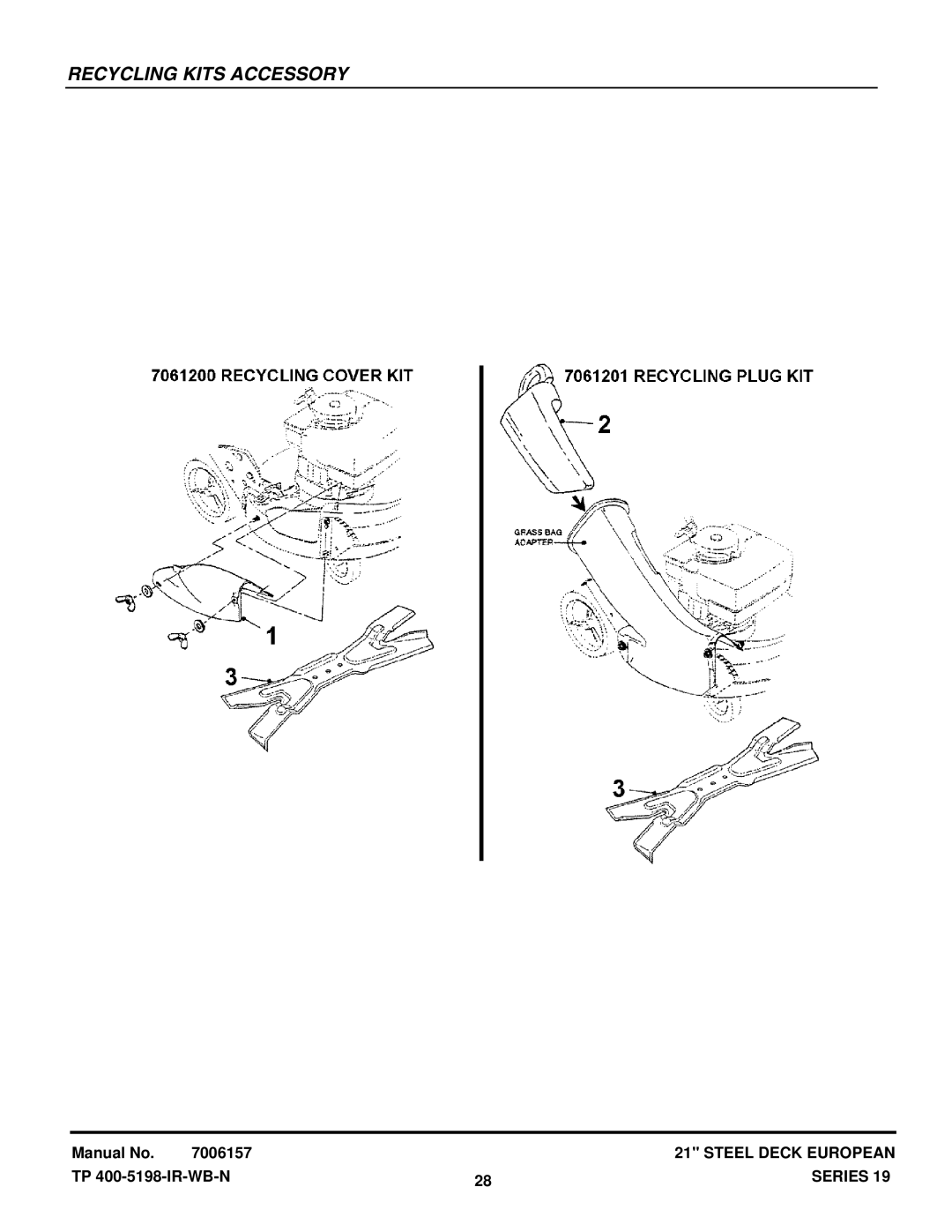 Snapper EP216751BV manual Recycling Kits Accessory 