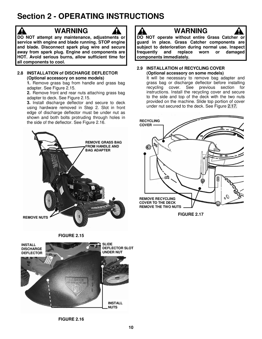 Snapper EP217017BV, EMRP217017B, ERP217017BV important safety instructions Nuts 