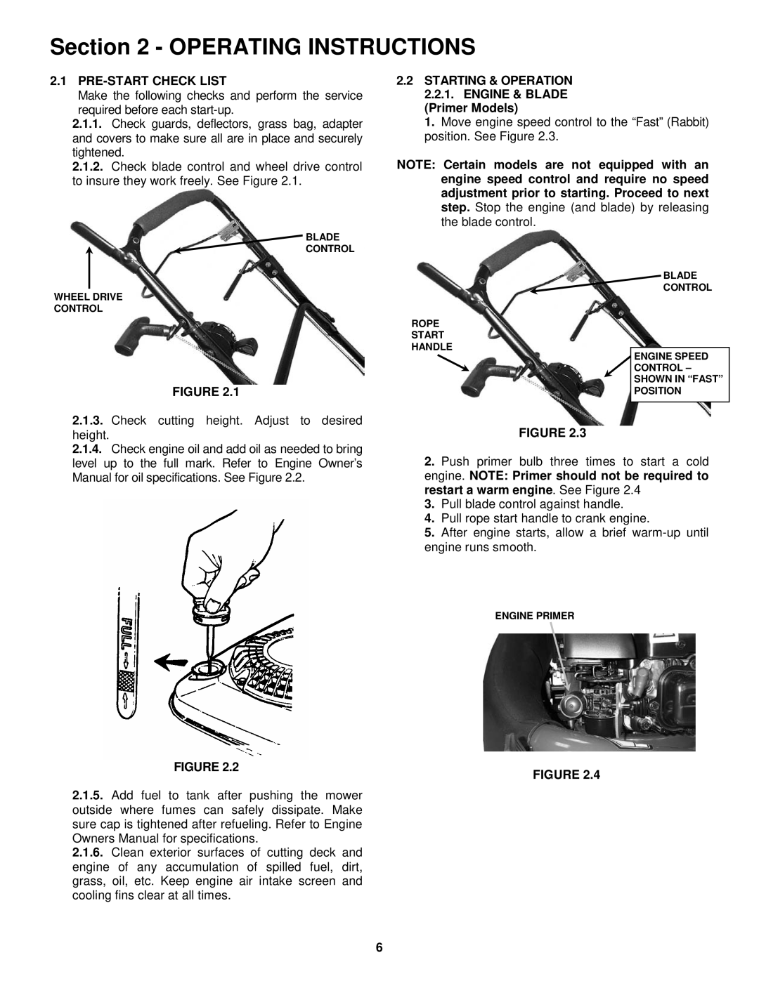 Snapper EP217017BV, EMRP217017B, ERP217017BV important safety instructions PRE-START Check List 