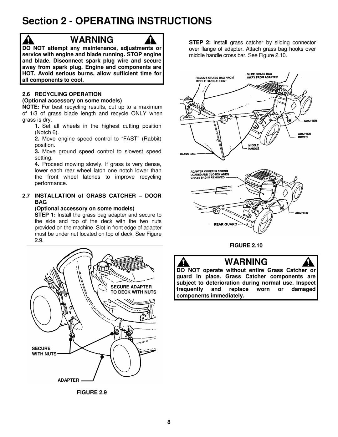 Snapper EP217017BV, EMRP217017B, ERP217017BV important safety instructions Secure Adapter To Deck with Nuts 